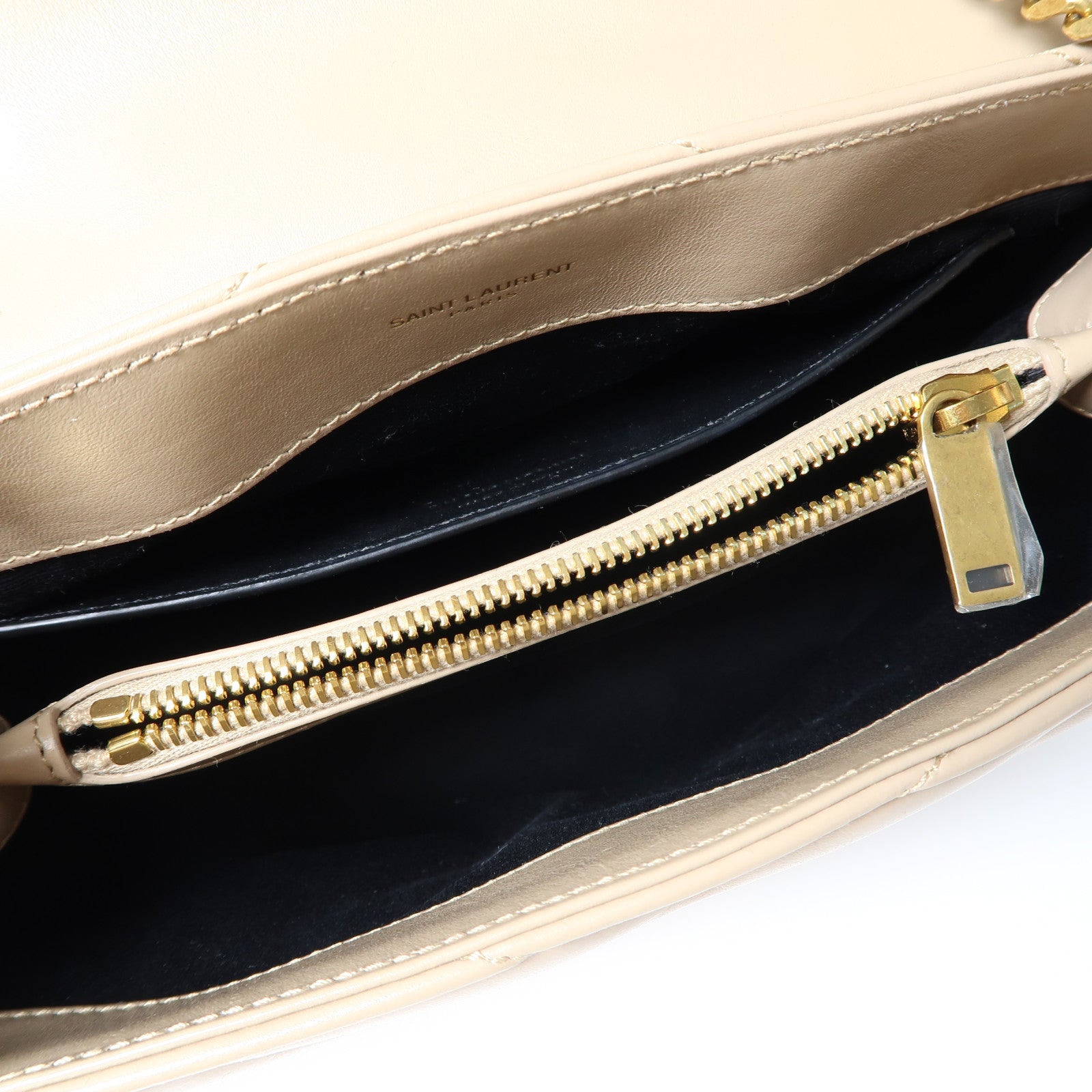 SAINT LAURENT 牛皮皮革Lou Lou金扣鏈帶肩背袋米色