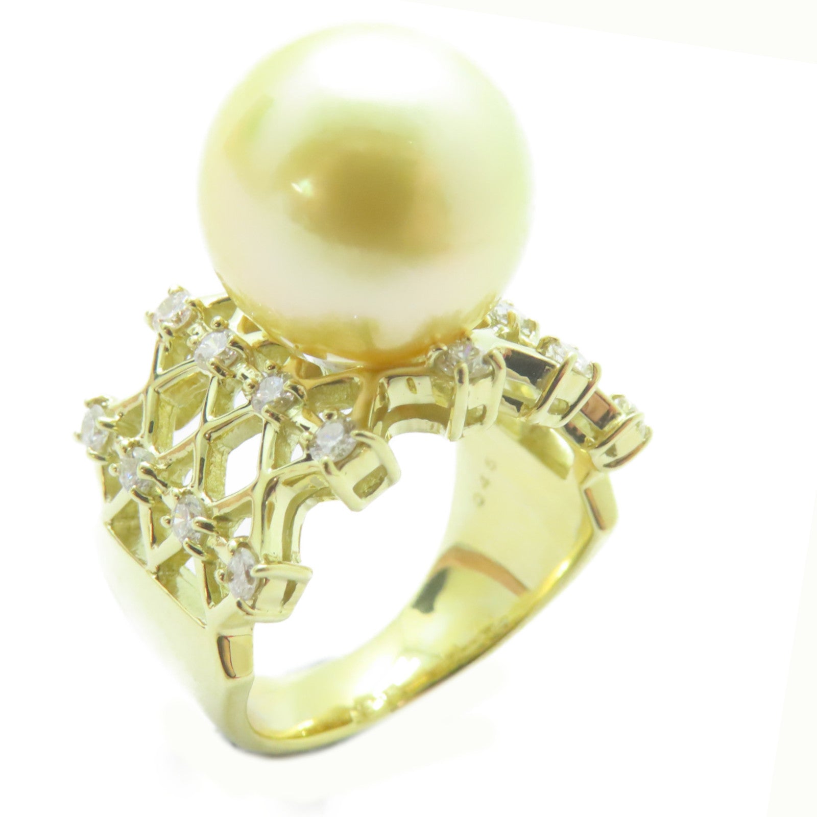 JEWELRY 18K黃金Pearl Ring 珍珠12.2mm/0.45ct鑽石戒指US#6