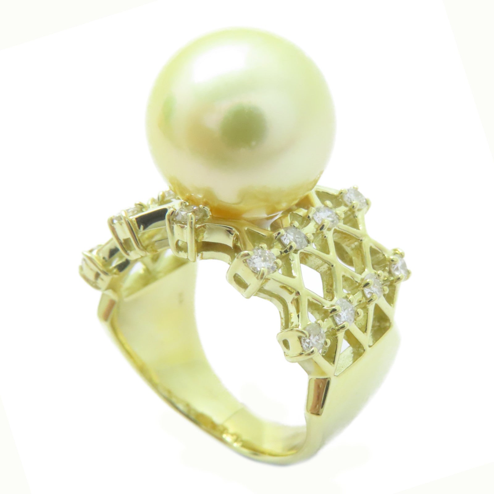 JEWELRY 18K黃金Pearl Ring 珍珠12.2mm/0.45ct鑽石戒指US#6