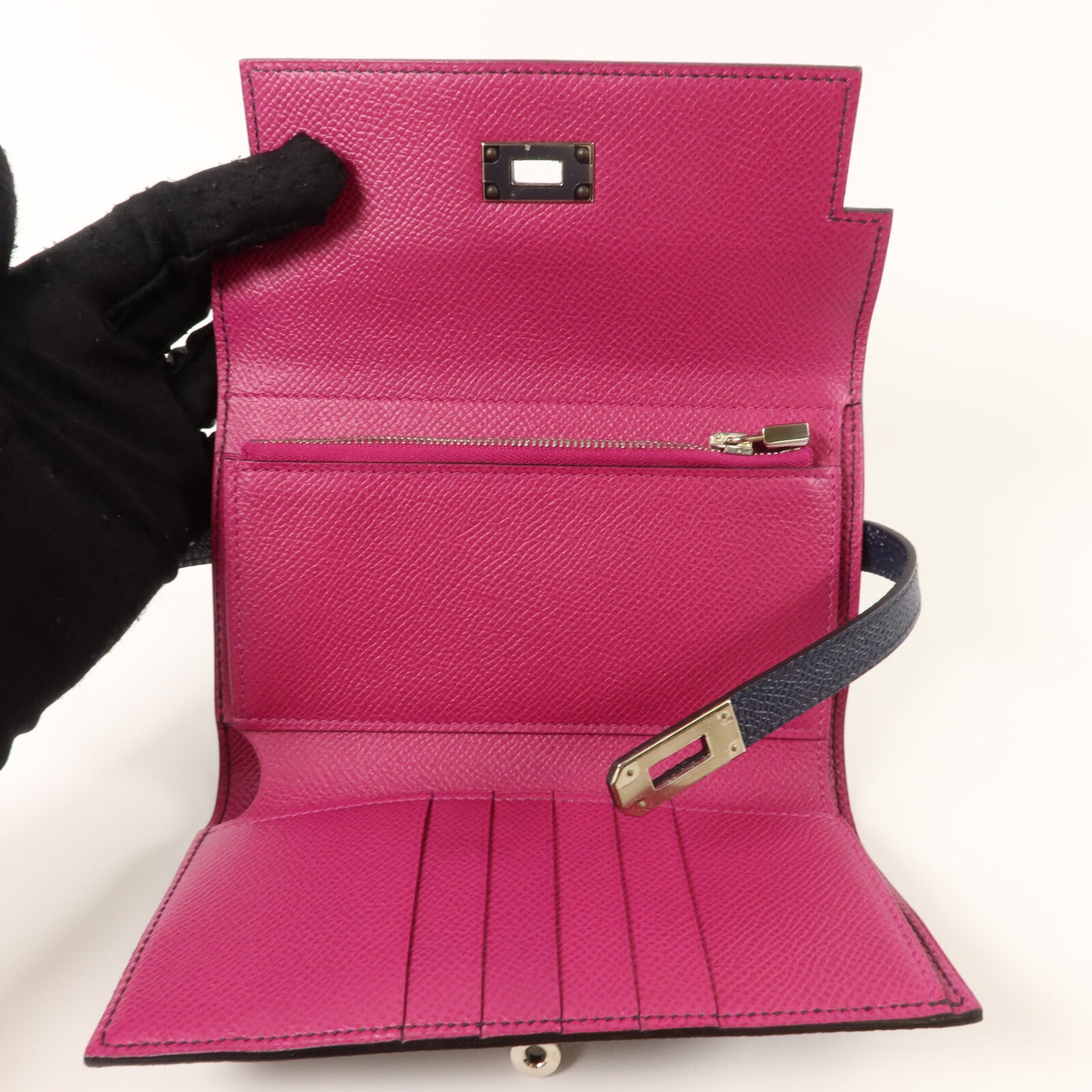 HERMES Epsom皮革Kelly Depliant Medium Wallet錢包Bleu Nuit