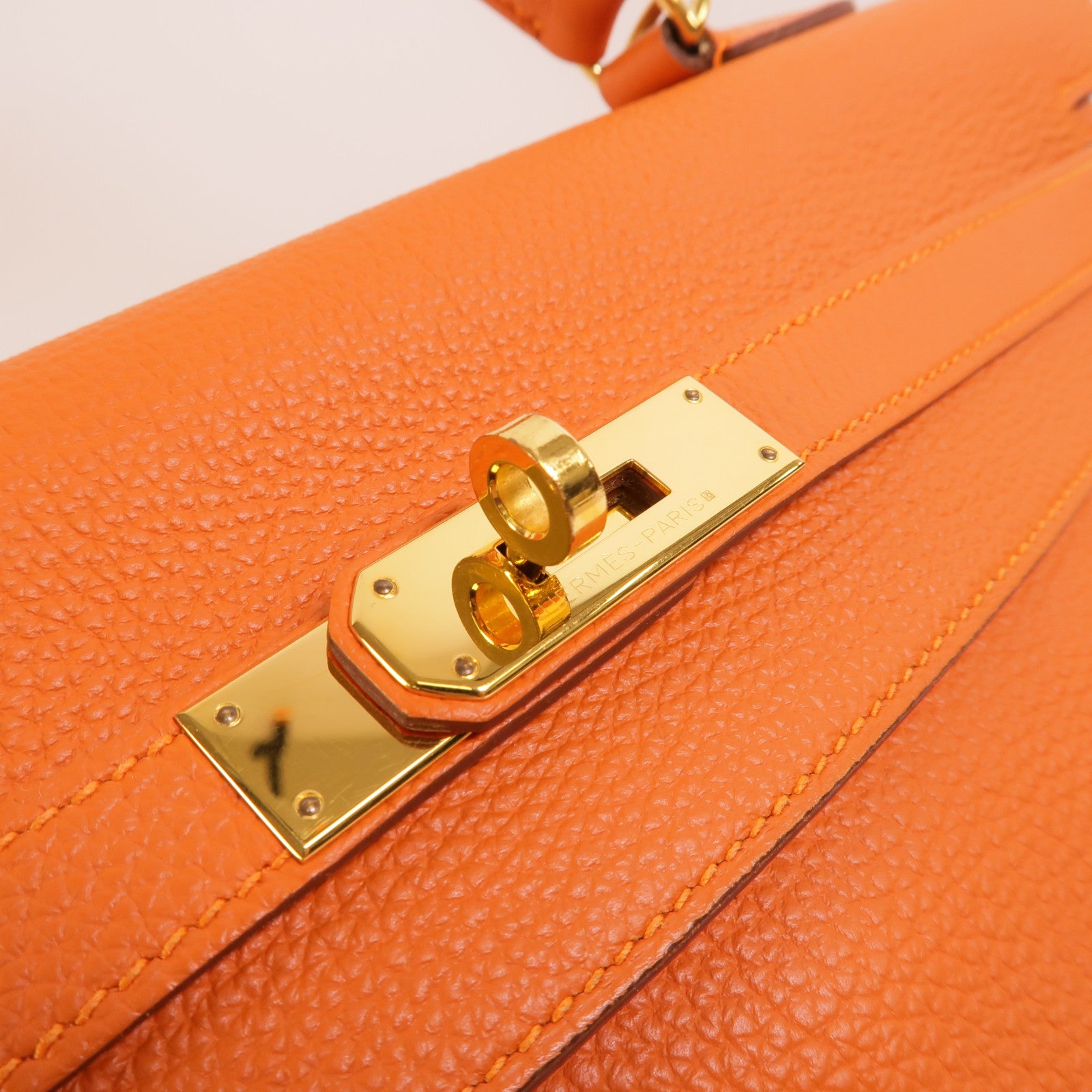 HERMES Clemence皮革Kelly 35手挽肩背兩用袋Orange