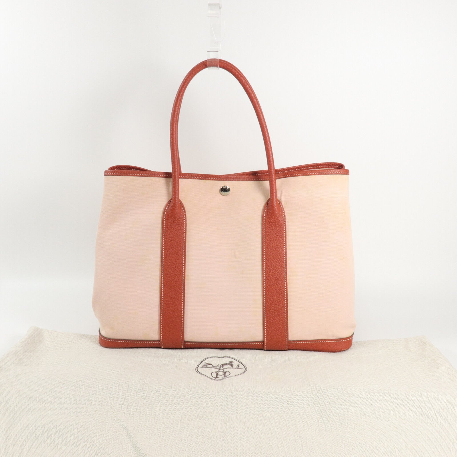 HERMES Toile/Negonda皮革Garden Party PM手挽袋Rose Sakura/Rouge Duchesse
