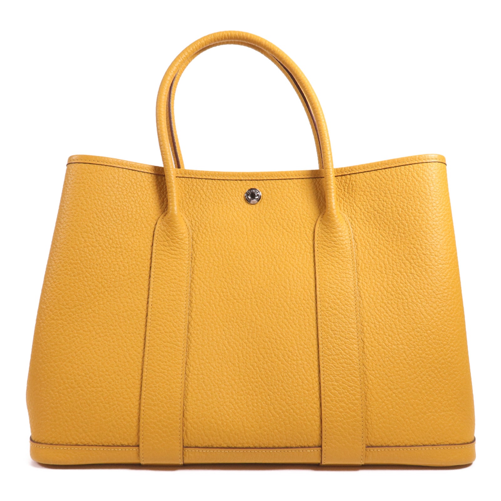 HERMES Country皮革Garden Party PM銀扣手挽袋Jaune Ambre