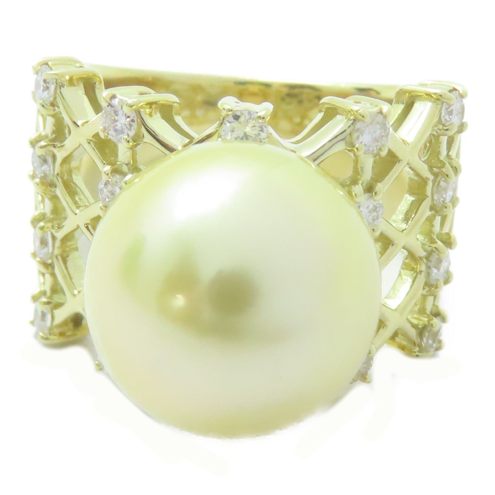 JEWELRY 18K黃金Pearl Ring 珍珠12.2mm/0.45ct鑽石戒指US#6