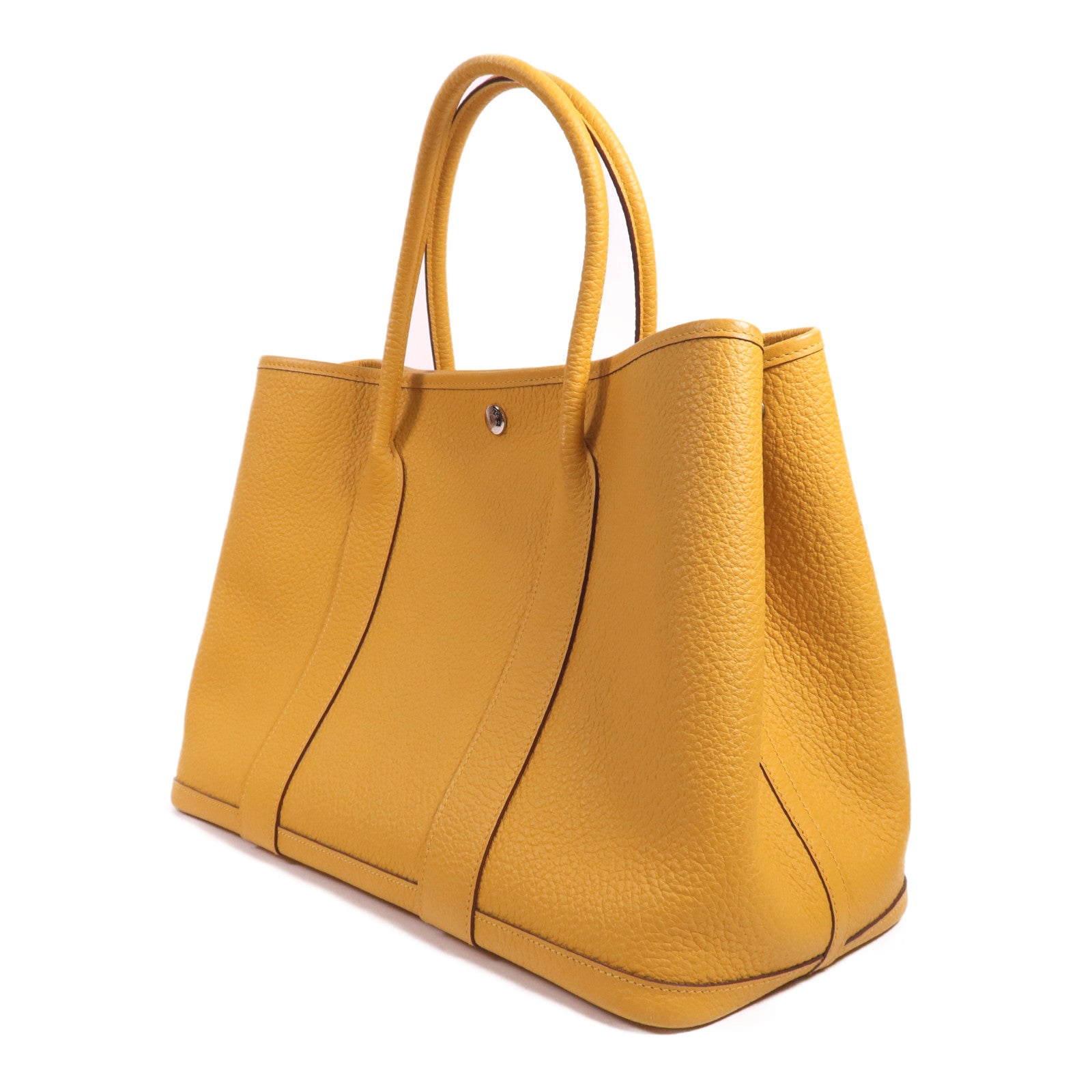 HERMES Country皮革Garden Party PM銀扣手挽袋Jaune Ambre