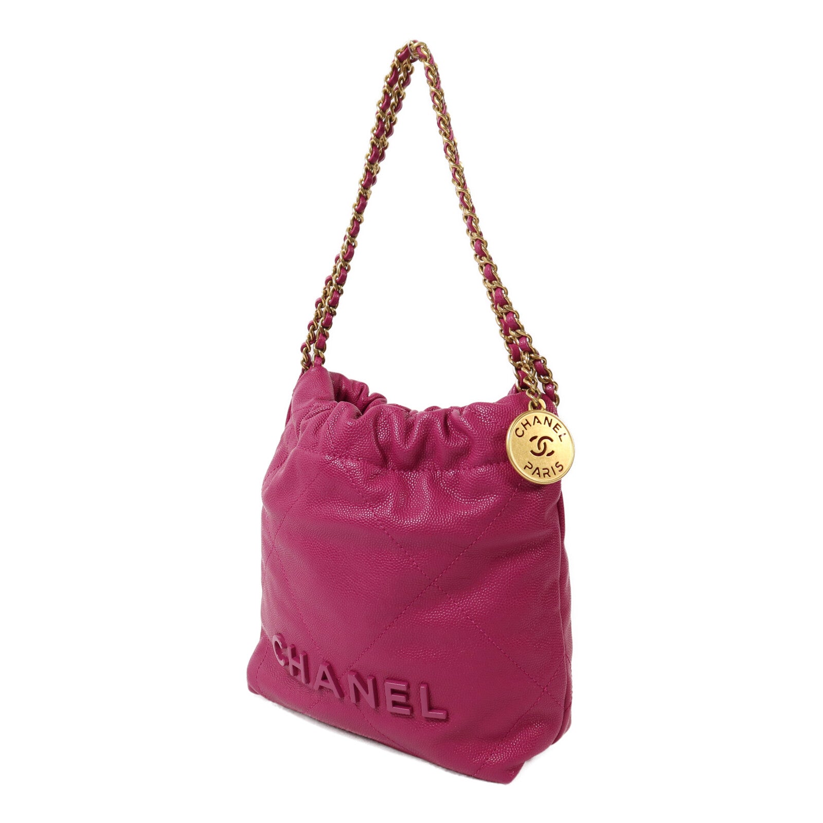 CHANEL 牛皮皮革Mini 22金扣鏈帶手挽肩背兩用袋