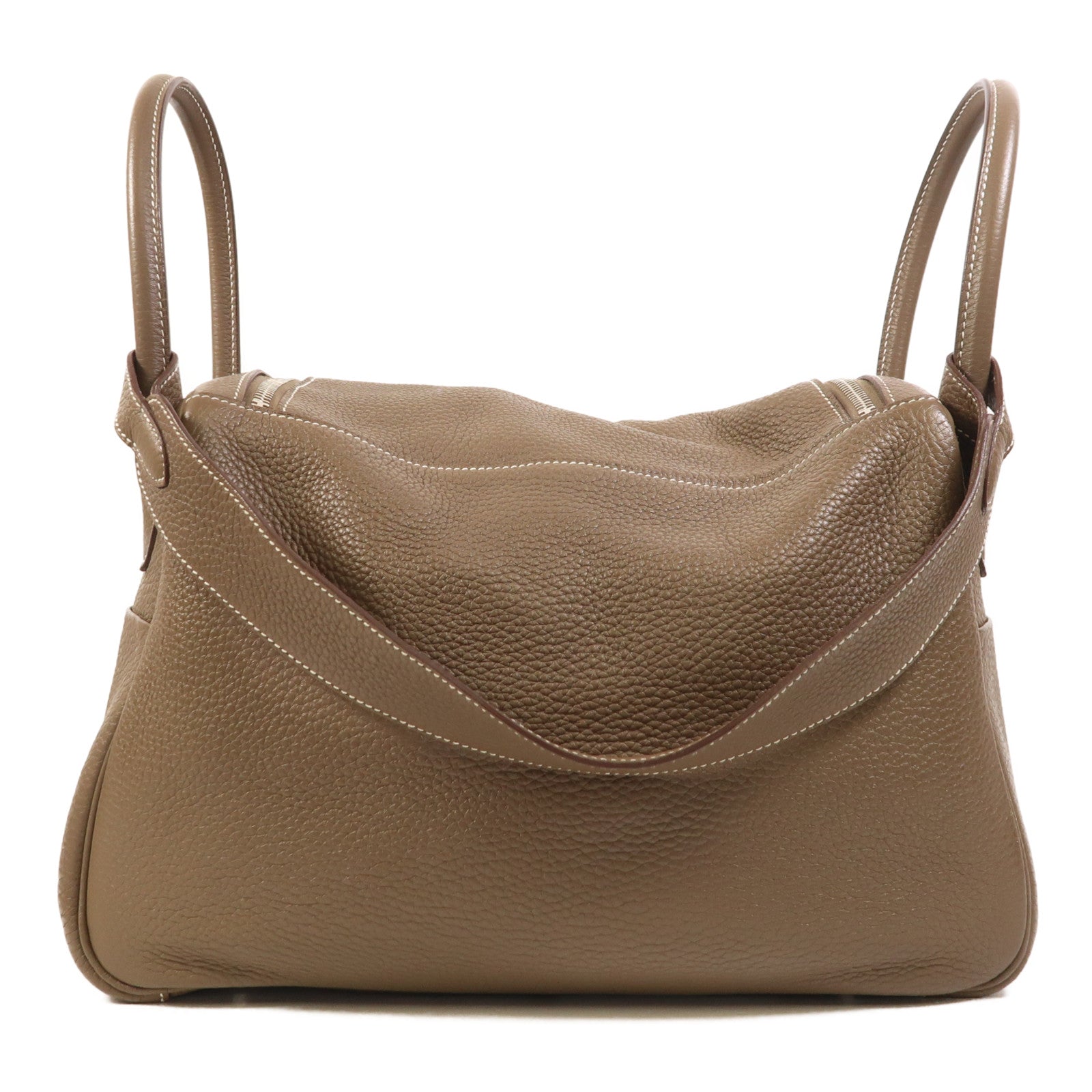 HERMES Clemence皮革Lindy 34銀扣手挽肩背兩用袋Etoupe