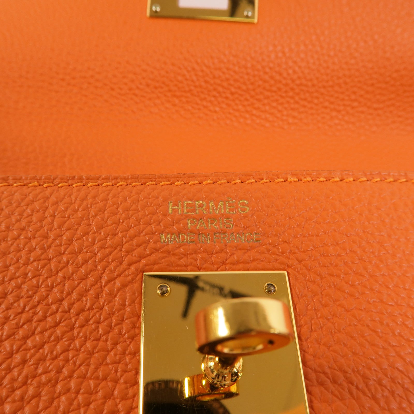 HERMES Clemence皮革Kelly 35手挽肩背兩用袋Orange