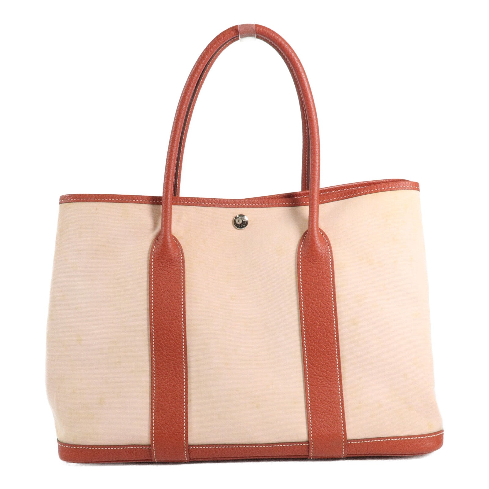 HERMES Toile/Negonda皮革Garden Party PM手挽袋Rose Sakura/Rouge Duchesse
