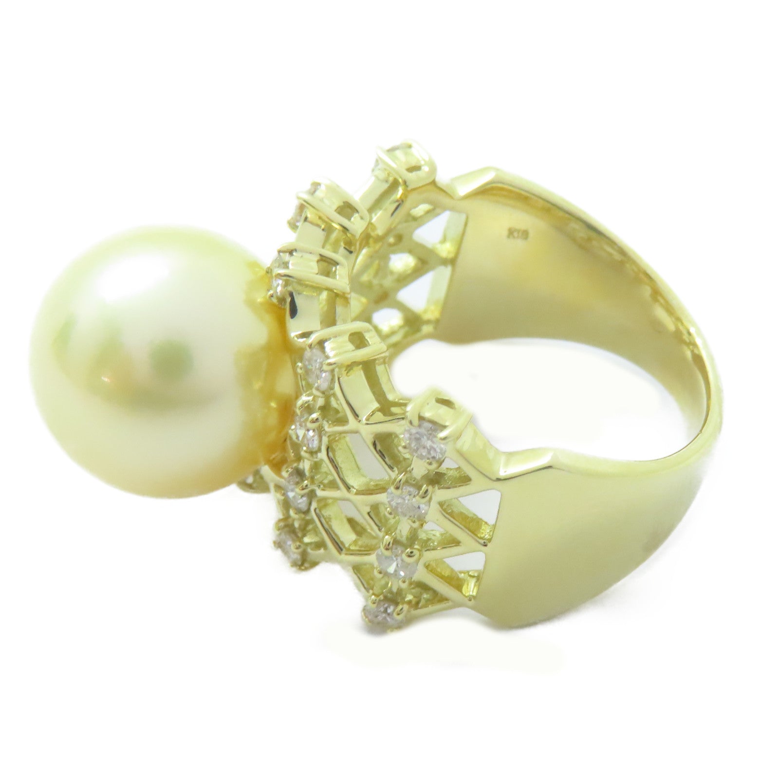JEWELRY 18K黃金Pearl Ring 珍珠12.2mm/0.45ct鑽石戒指US#6