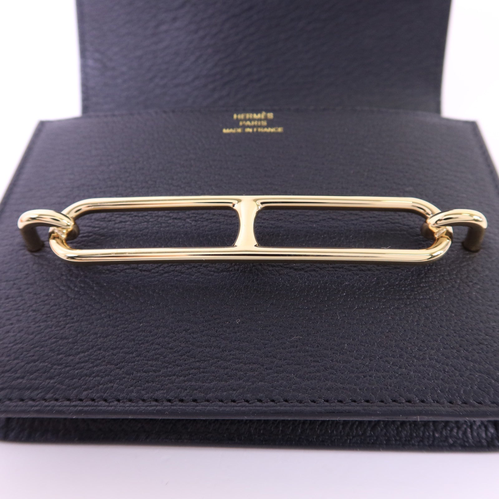 HERMES 【激減優惠】Chevre皮革Roulis Slim Wallet金扣錢包Noir