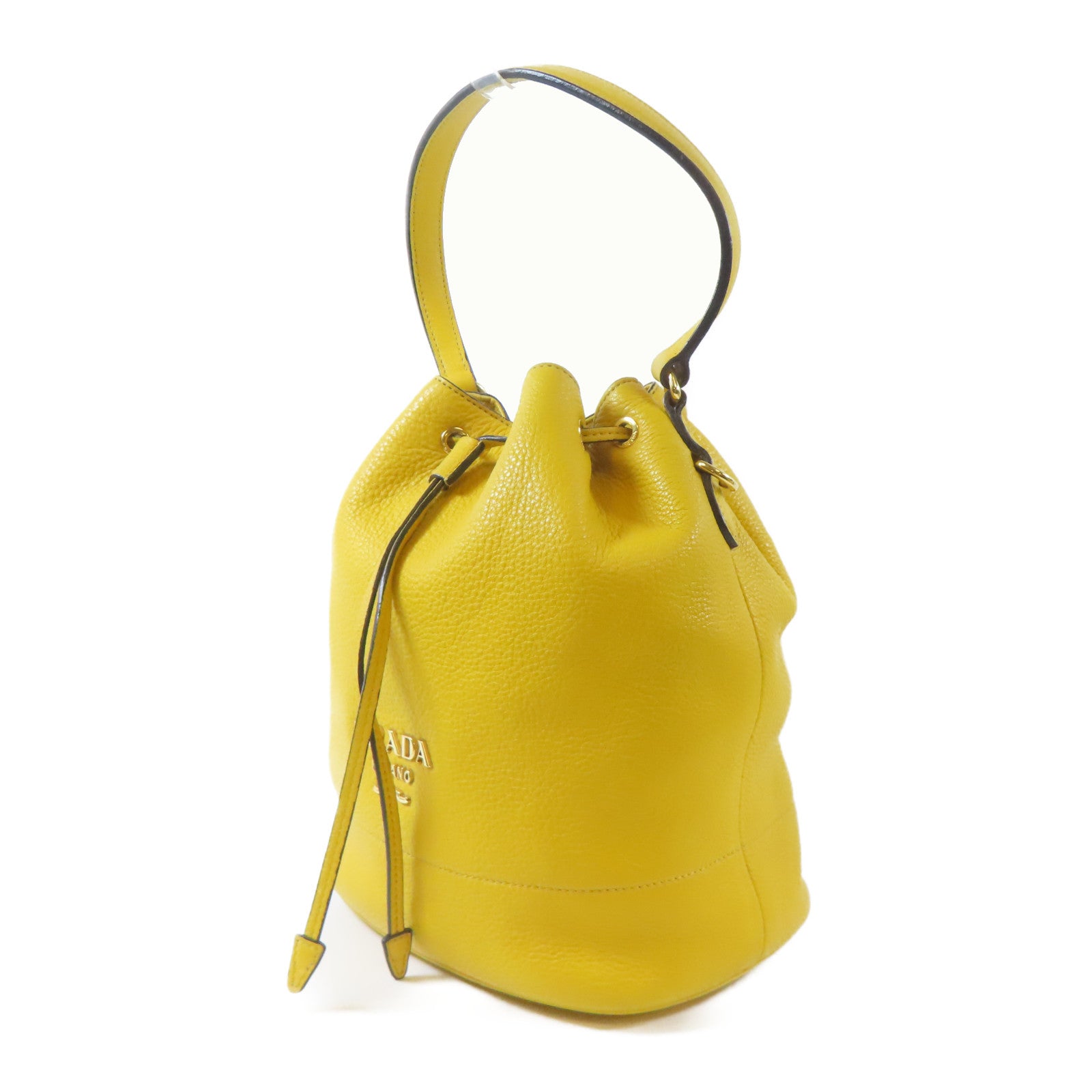 PRADA 牛皮皮革Drawstring Shoulder Bag金扣手挽肩背兩用袋黃色