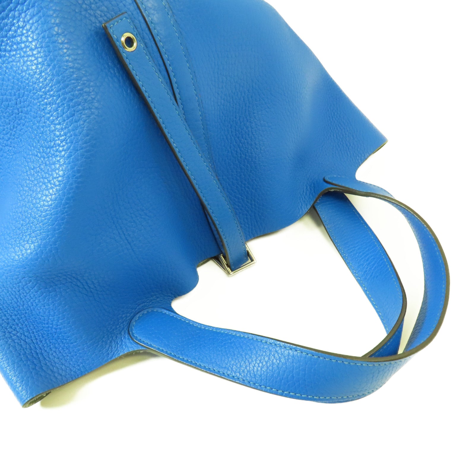 HERMES PHW Picotin MM Handbag Tote Clemence Leather Bleu Hydra