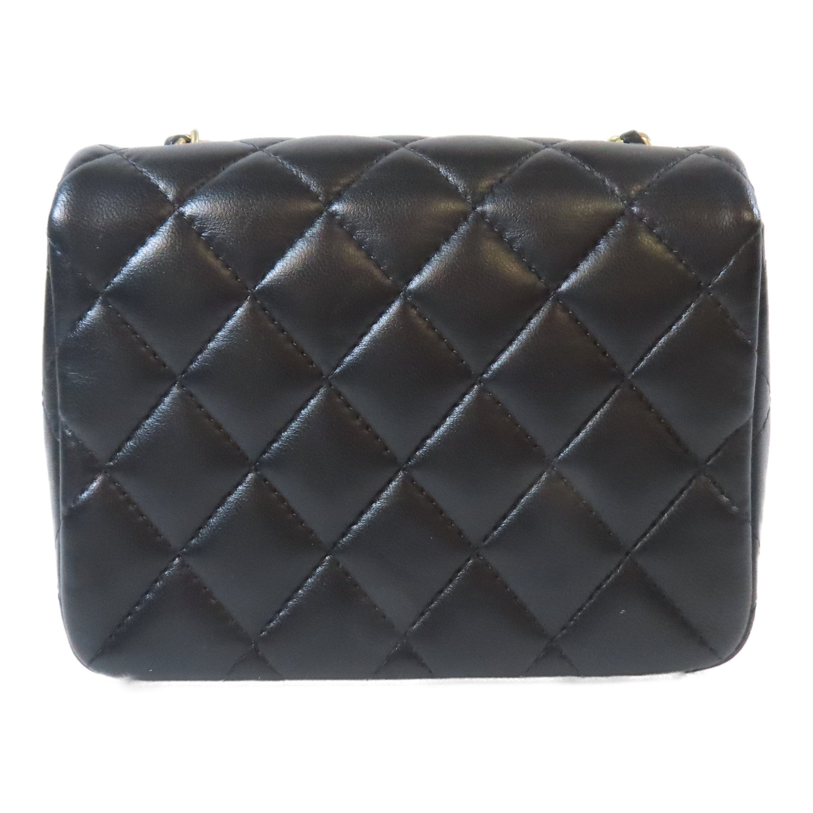 CHANEL 菱格羊皮皮革Mini Flap Bag金扣鏈帶肩背袋黑色