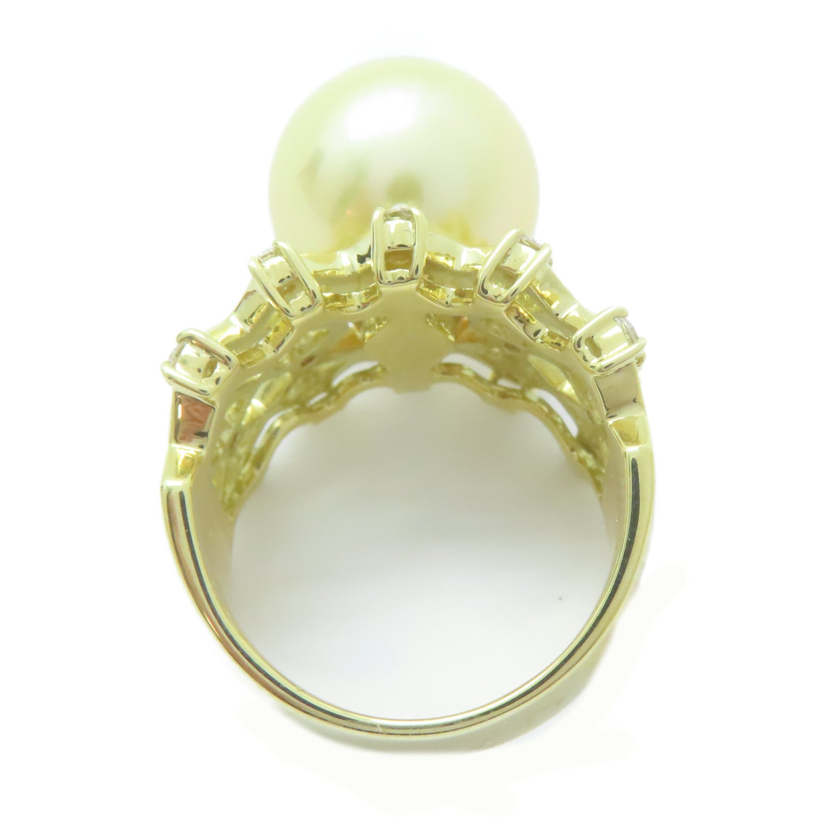 JEWELRY 18K黃金Pearl Ring 珍珠12.2mm/0.45ct鑽石戒指US#6