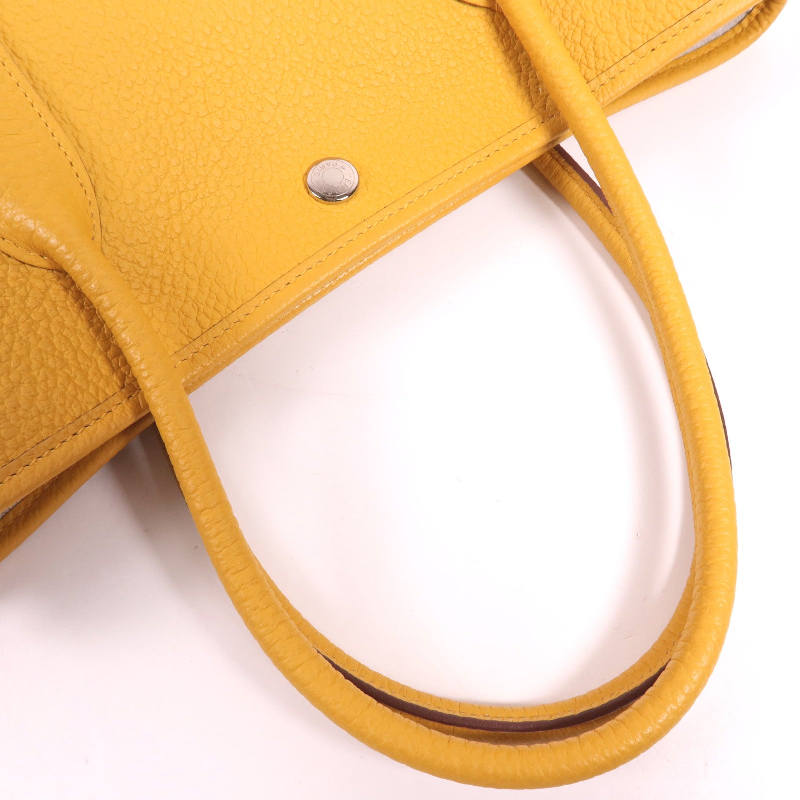 HERMES Country皮革Garden Party PM銀扣手挽袋Jaune Ambre