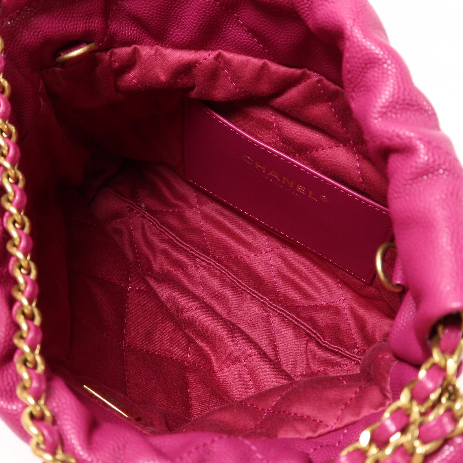 CHANEL 牛皮皮革Mini 22金扣鏈帶手挽肩背兩用袋