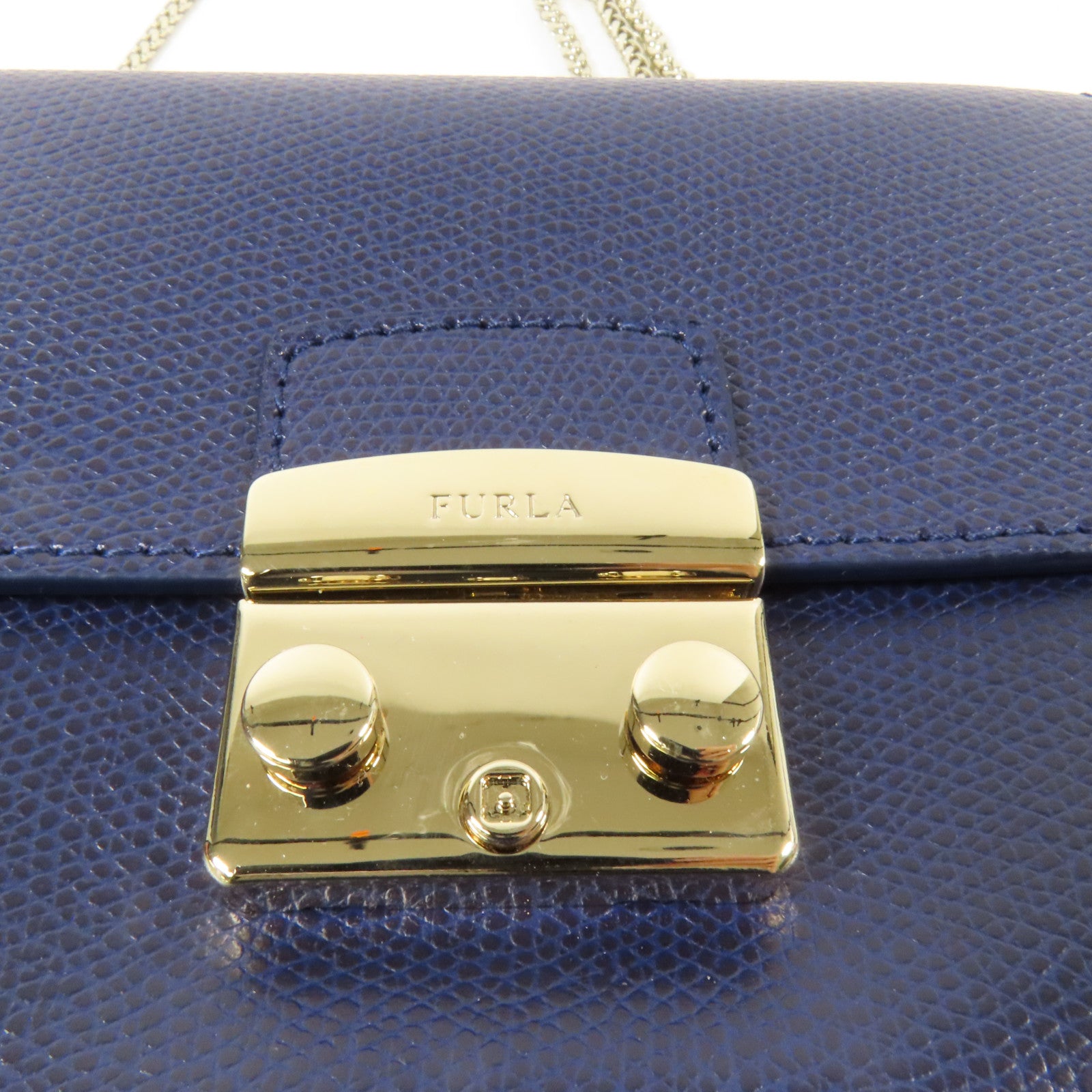 Furla 牛皮皮革Chain Shoulder金扣鏈帶肩背袋