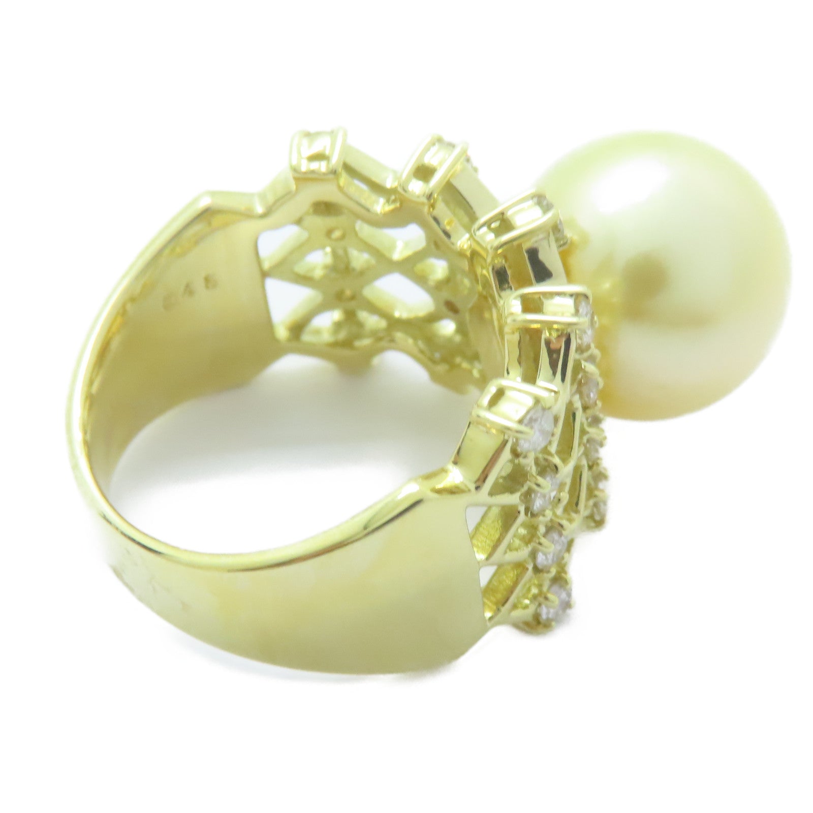 JEWELRY 18K黃金Pearl Ring 珍珠12.2mm/0.45ct鑽石戒指US#6