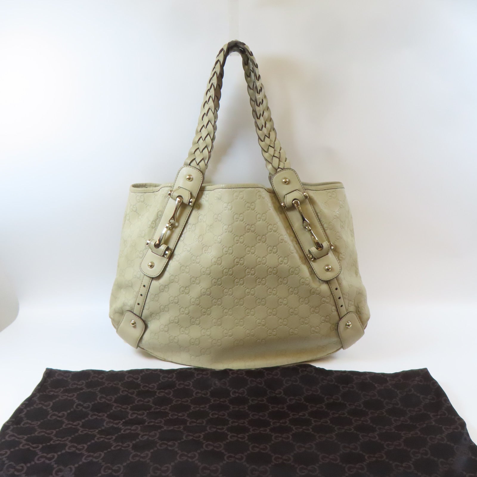 GUCCI 【清倉大減價】牛皮皮革Shoulder Bag銀扣肩背袋白色