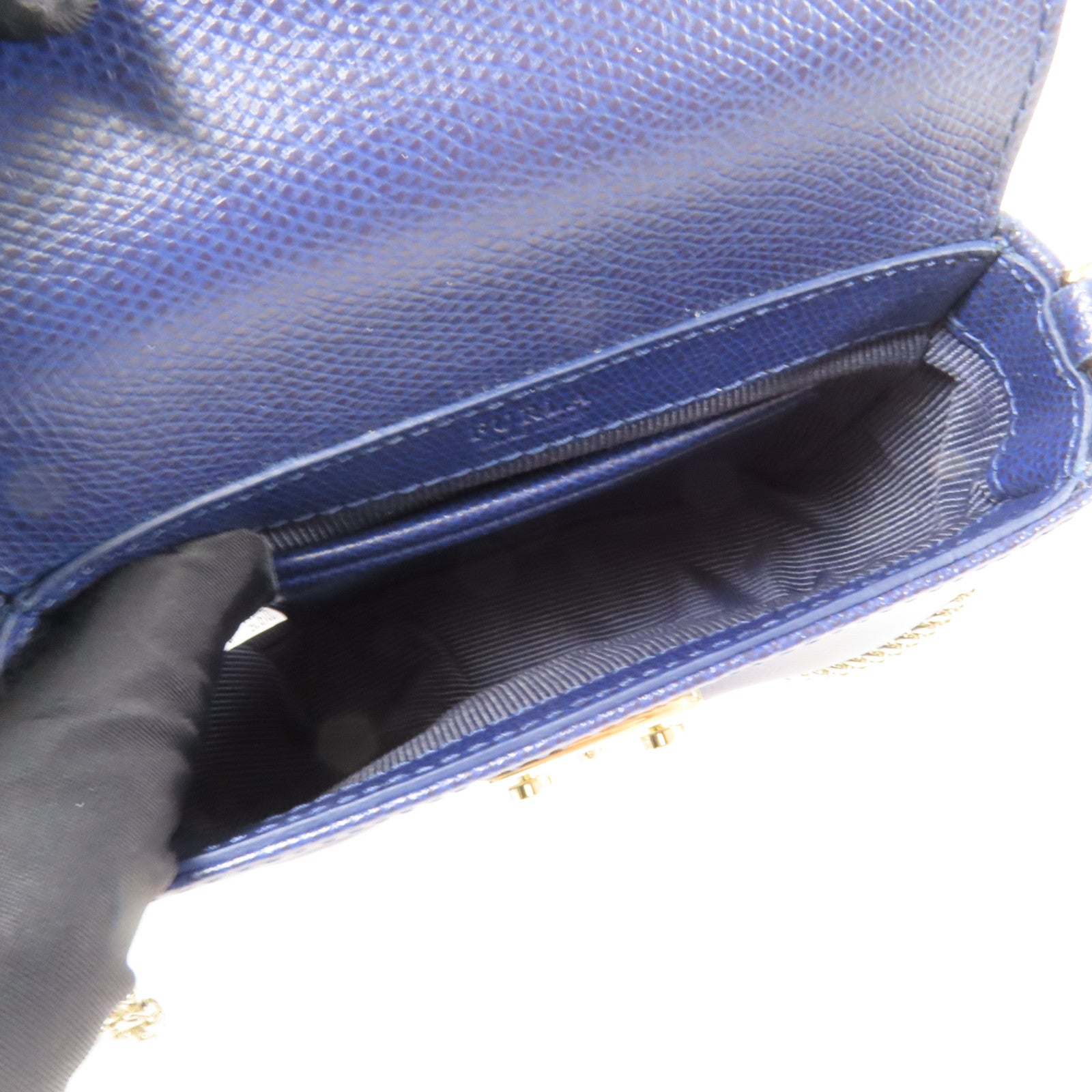 Furla 牛皮皮革Chain Shoulder金扣鏈帶肩背袋