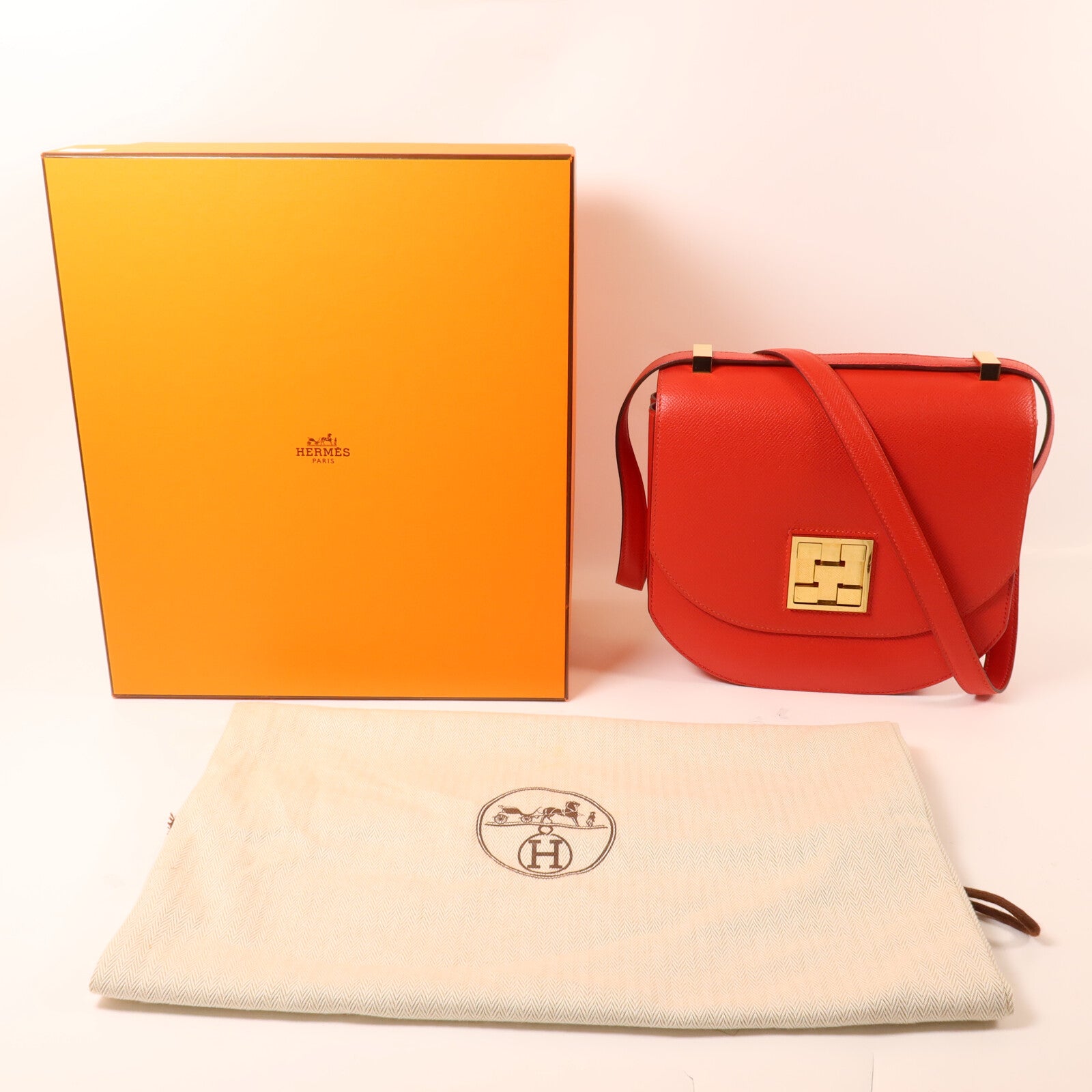 HERMES Epsom皮革Mosaique AU 24 Bag肩背袋Rouge Casaque