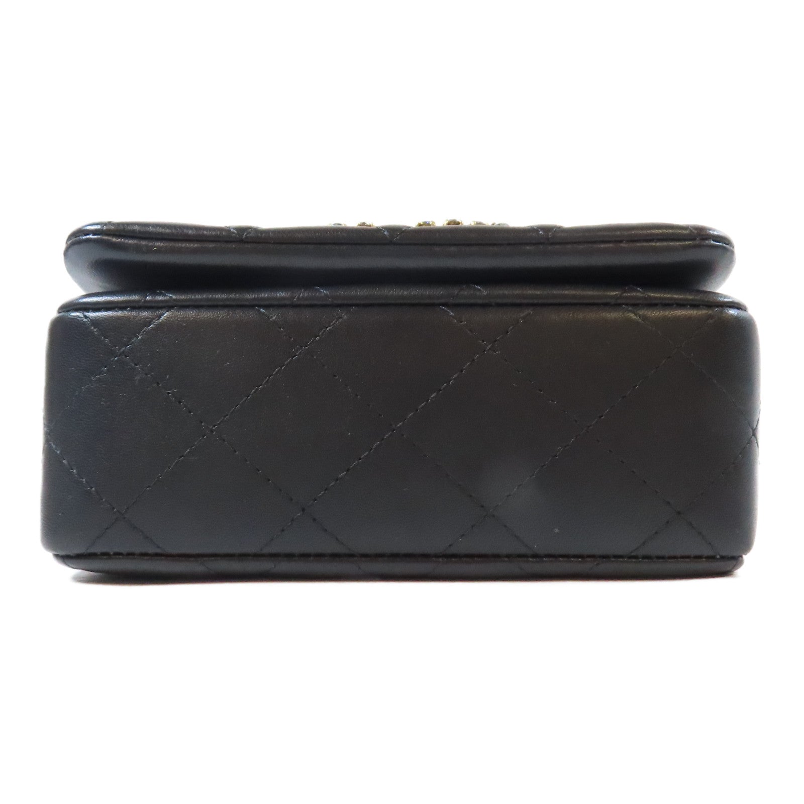 CHANEL 菱格羊皮皮革Mini Flap Bag金扣鏈帶肩背袋黑色