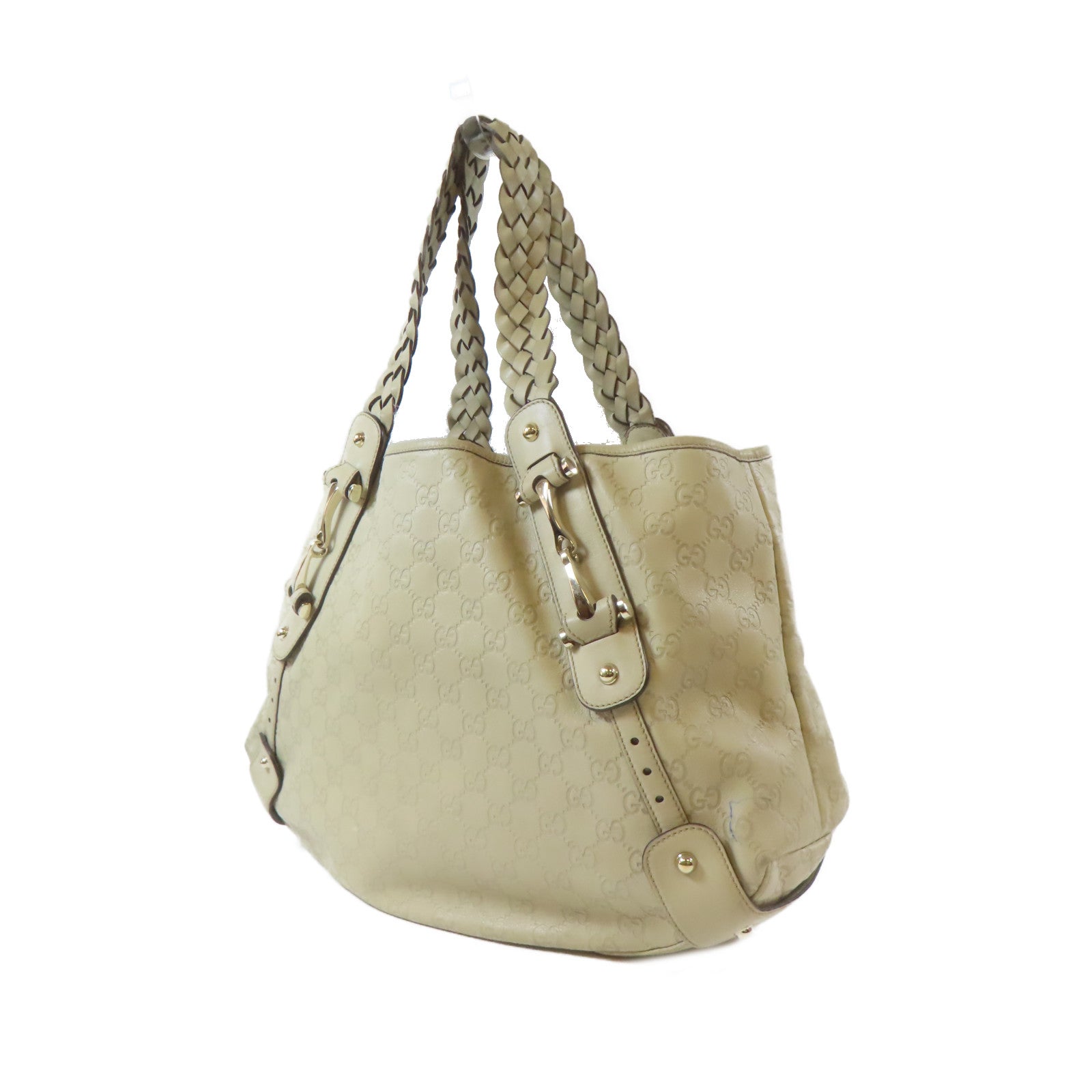 GUCCI 【清倉大減價】牛皮皮革Shoulder Bag銀扣肩背袋白色