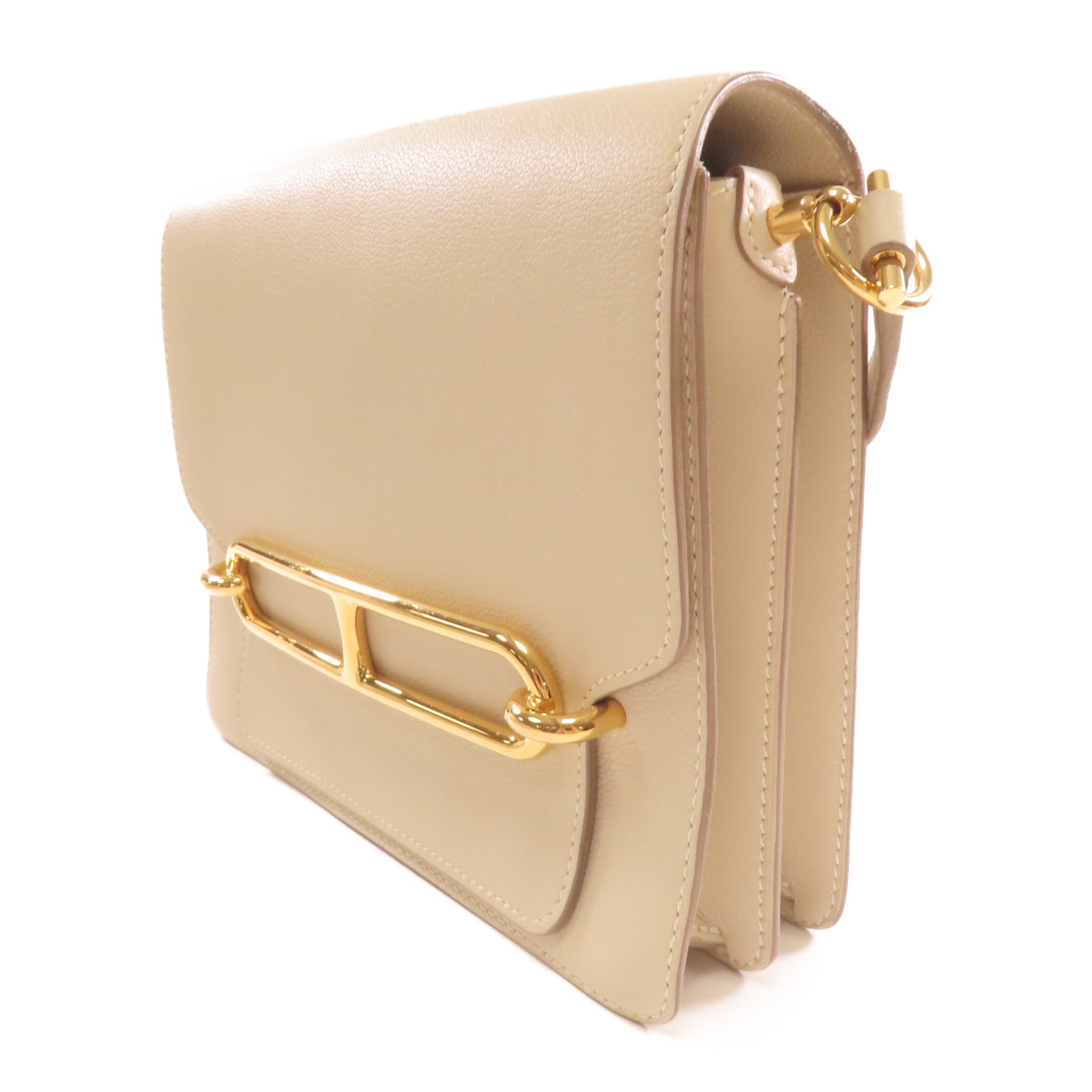 HERMES Evercolor皮革Roulis 23金扣肩背袋Beton/白色