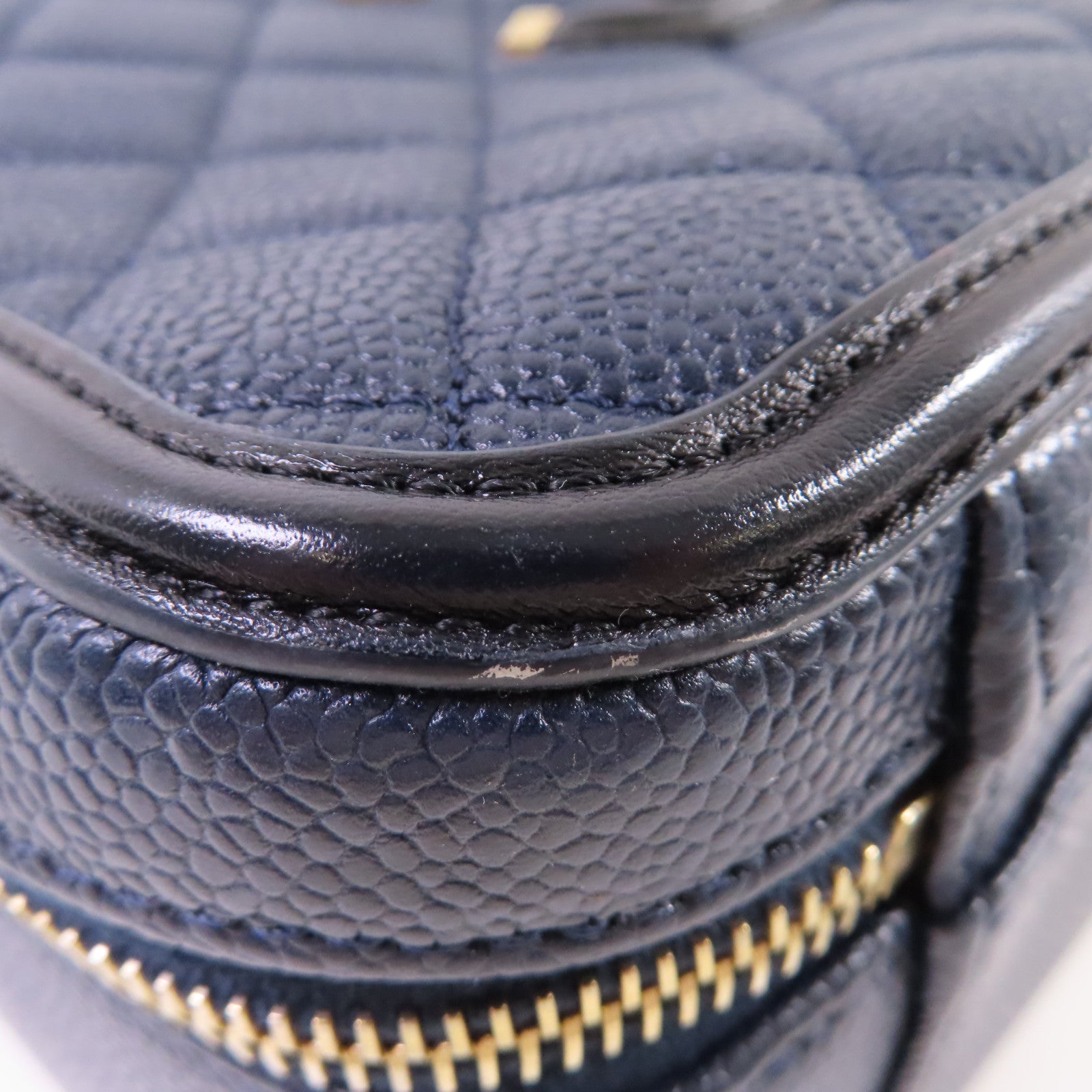 CHANEL 【激減優惠】菱格Caviar皮革Filigree Vanity Case 2Way Shoulder Bag金扣鏈帶手挽肩背兩用袋寶藍色/黑色