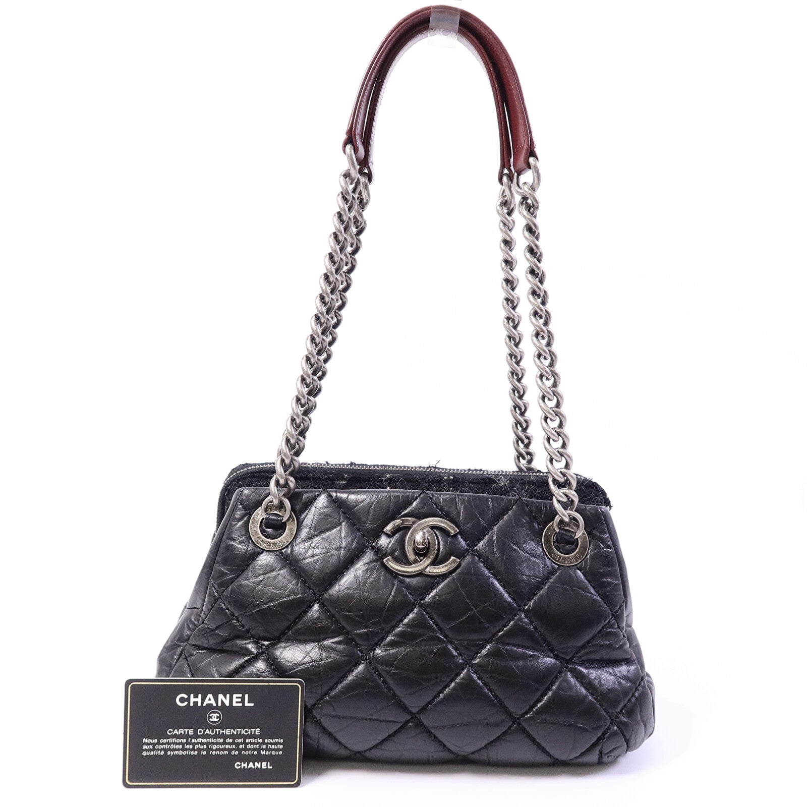 CHANEL Tweed/牛皮皮革Chain Shoulder Bag鏈帶肩背袋