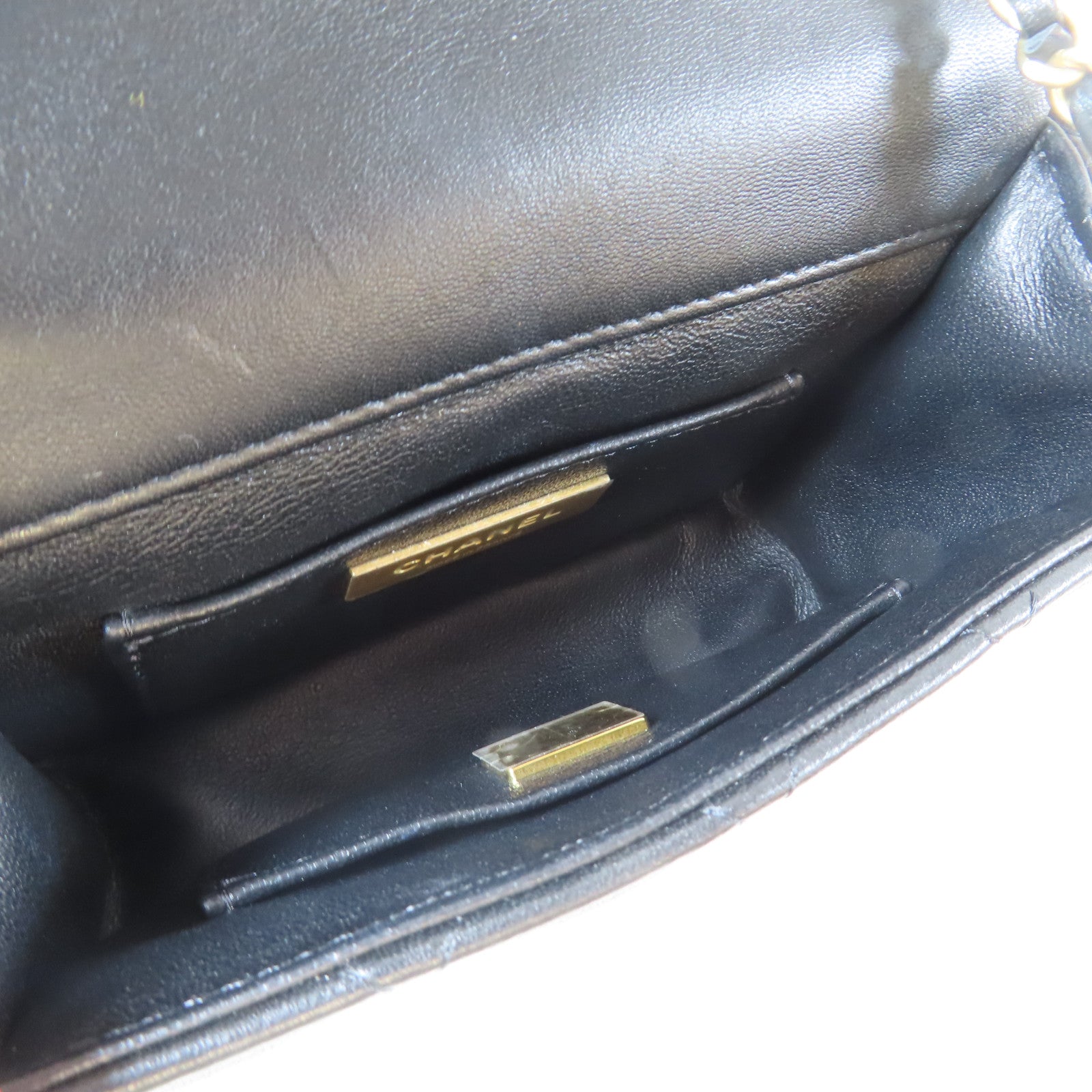 CHANEL 菱格羊皮皮革Mini Flap Bag金扣鏈帶肩背袋黑色