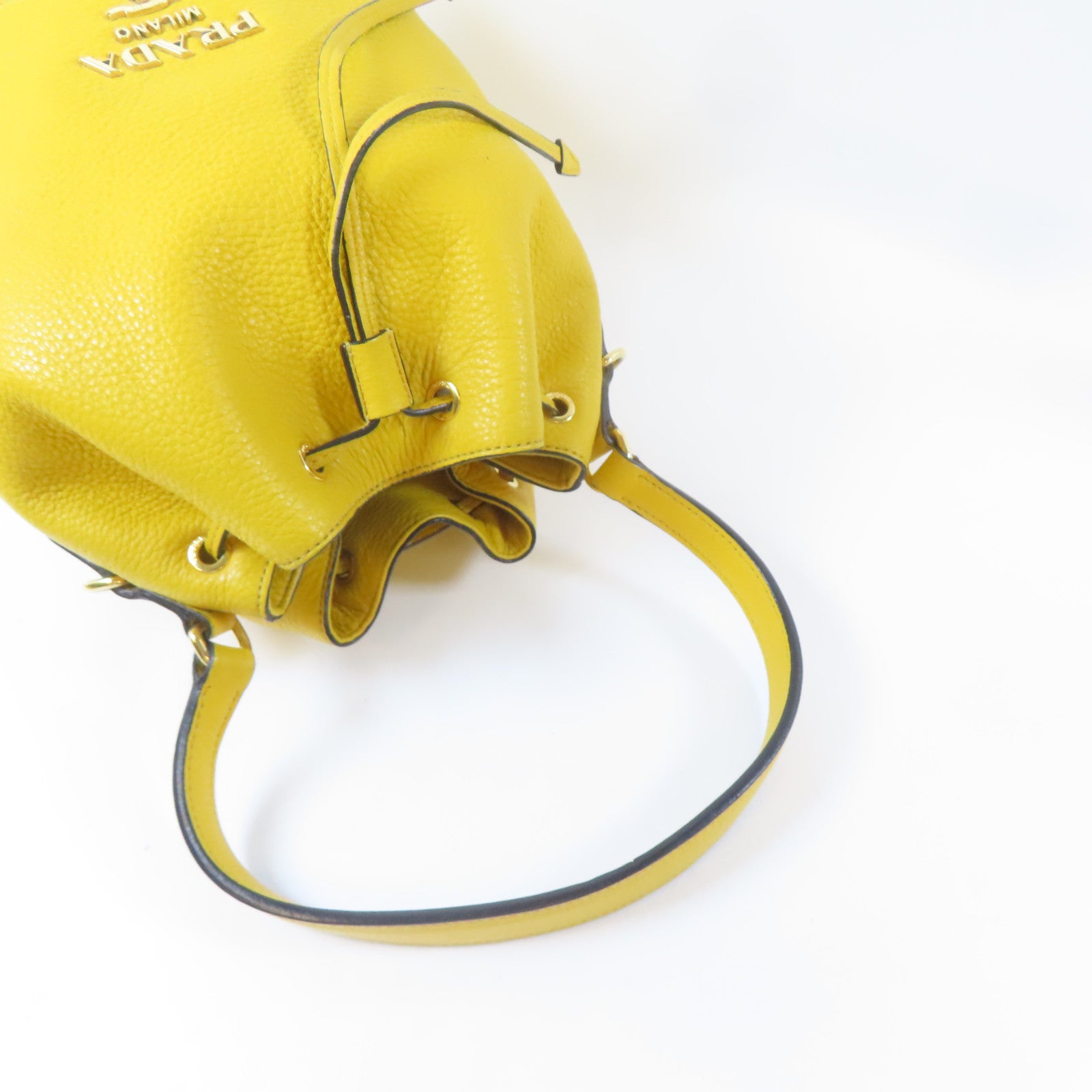 PRADA 牛皮皮革Drawstring Shoulder Bag金扣手挽肩背兩用袋黃色