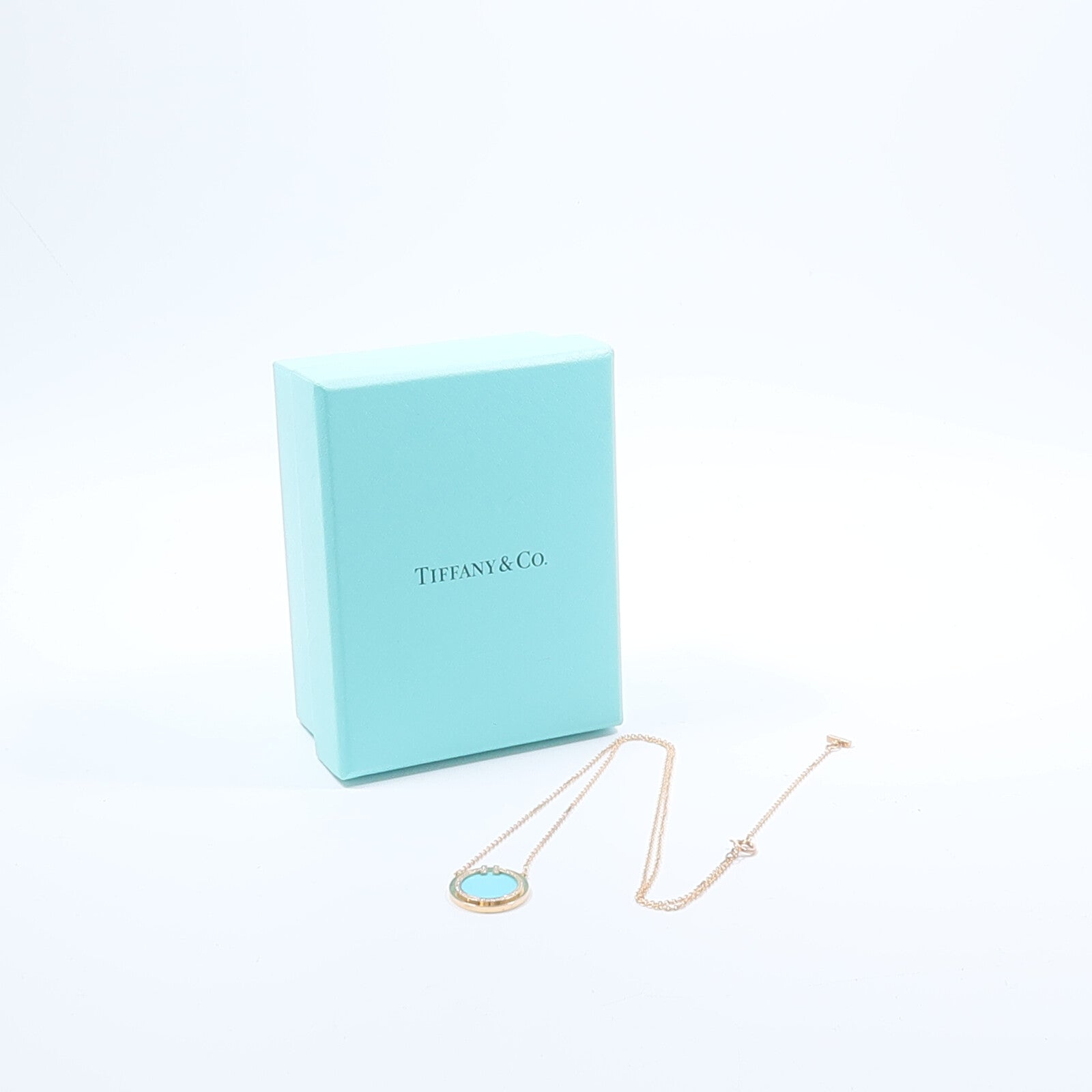 TIFFANY＆CO 18K玫瑰金T Diamond Turquoise Circle Necklace鑽石/綠松石項鍊