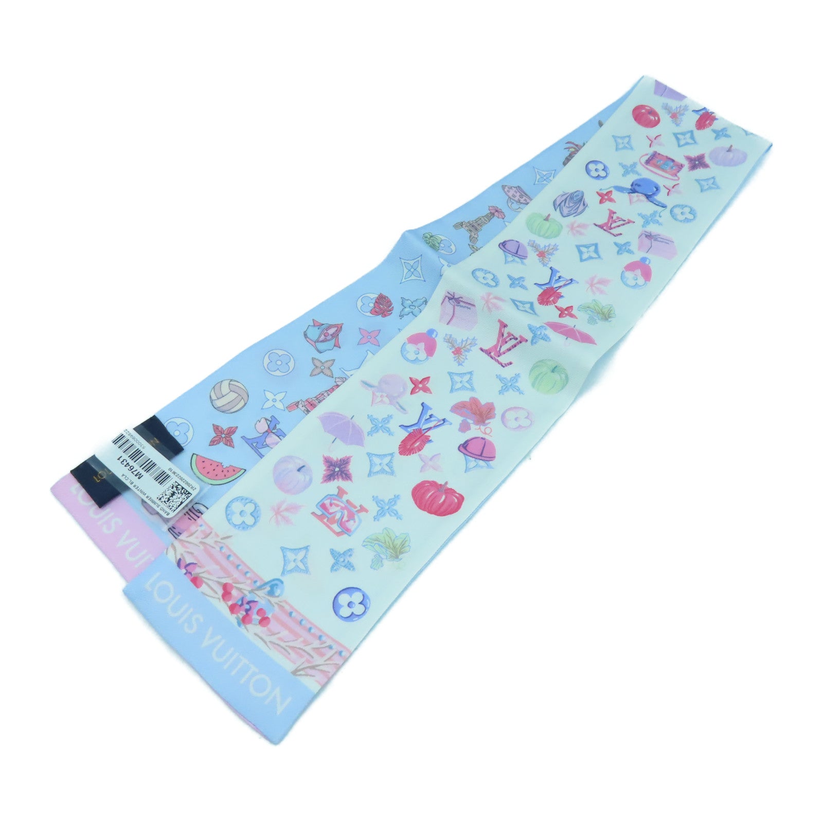 LOUIS VUITTON 【激減優惠】絲質Summer Winter Bandeau Scarf圍巾白色/淺藍色/粉紅色