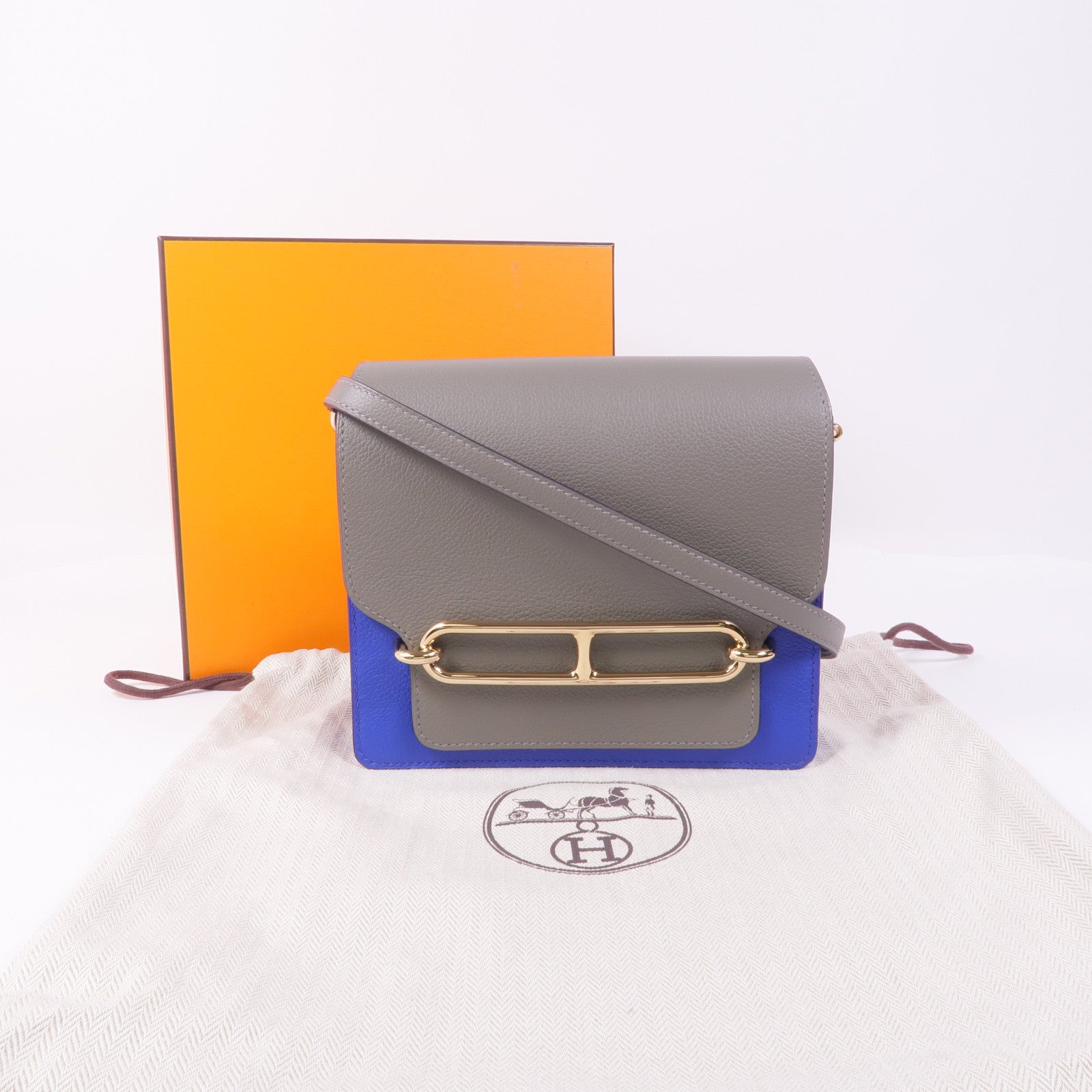 HERMES Evercolor皮革Roulis Mini金扣肩背袋