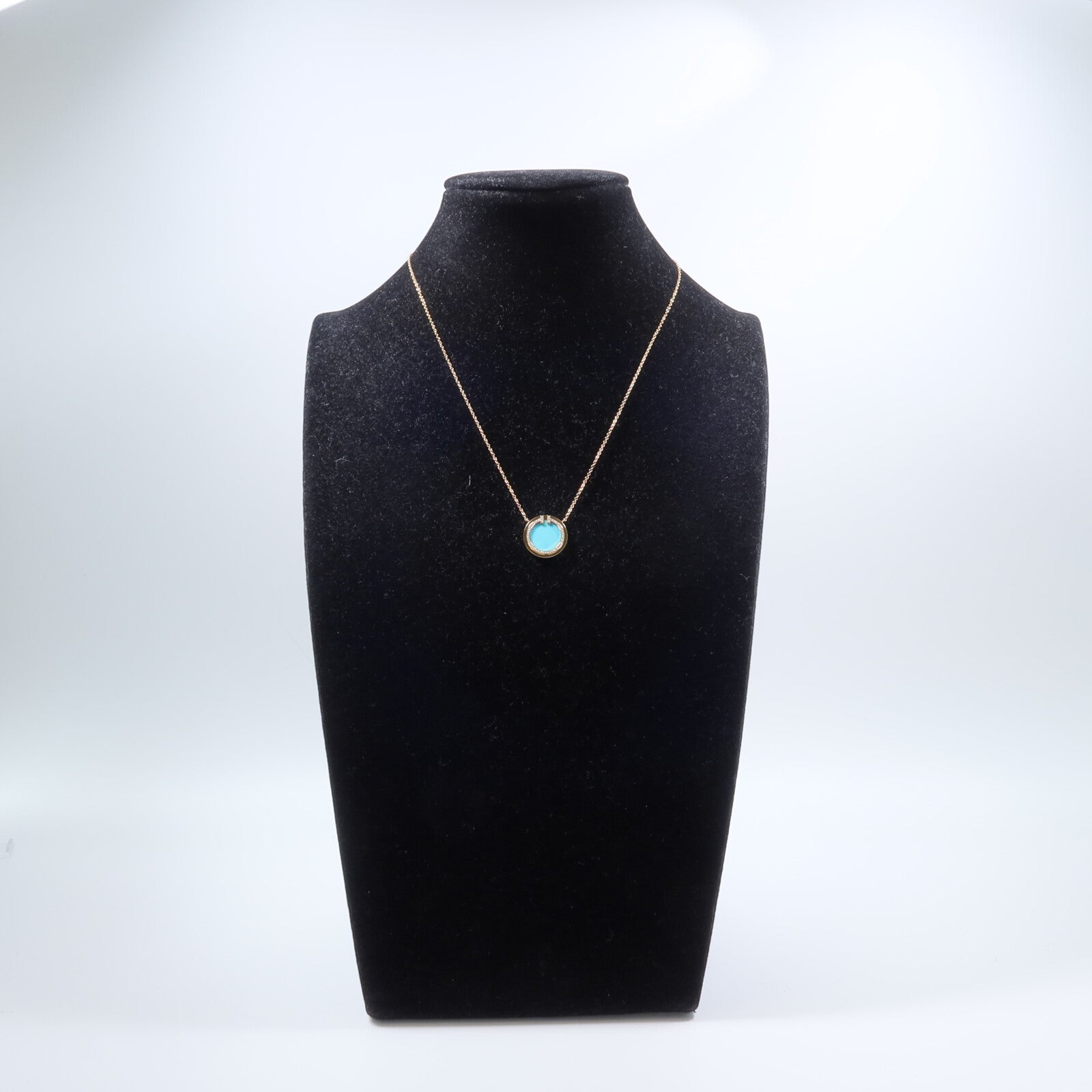 TIFFANY＆CO 18K玫瑰金T Diamond Turquoise Circle Necklace鑽石/綠松石項鍊