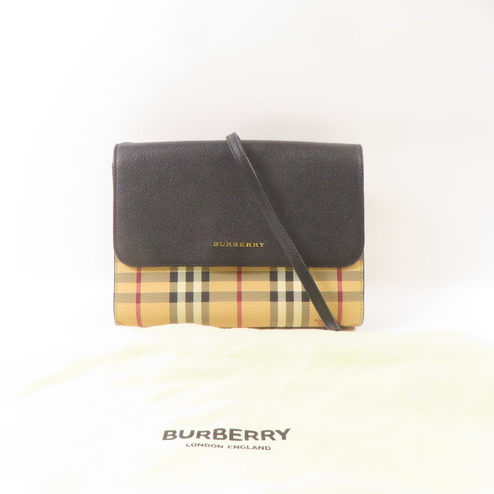 BURBERRY 塗層帆布Shoulder Bag金扣肩背袋黑色/米色
