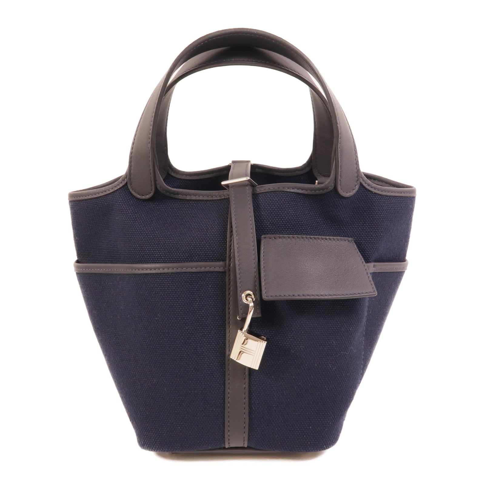 HERMES 帆布/皮革Picotin Cargo PM手挽袋Bleu Marine