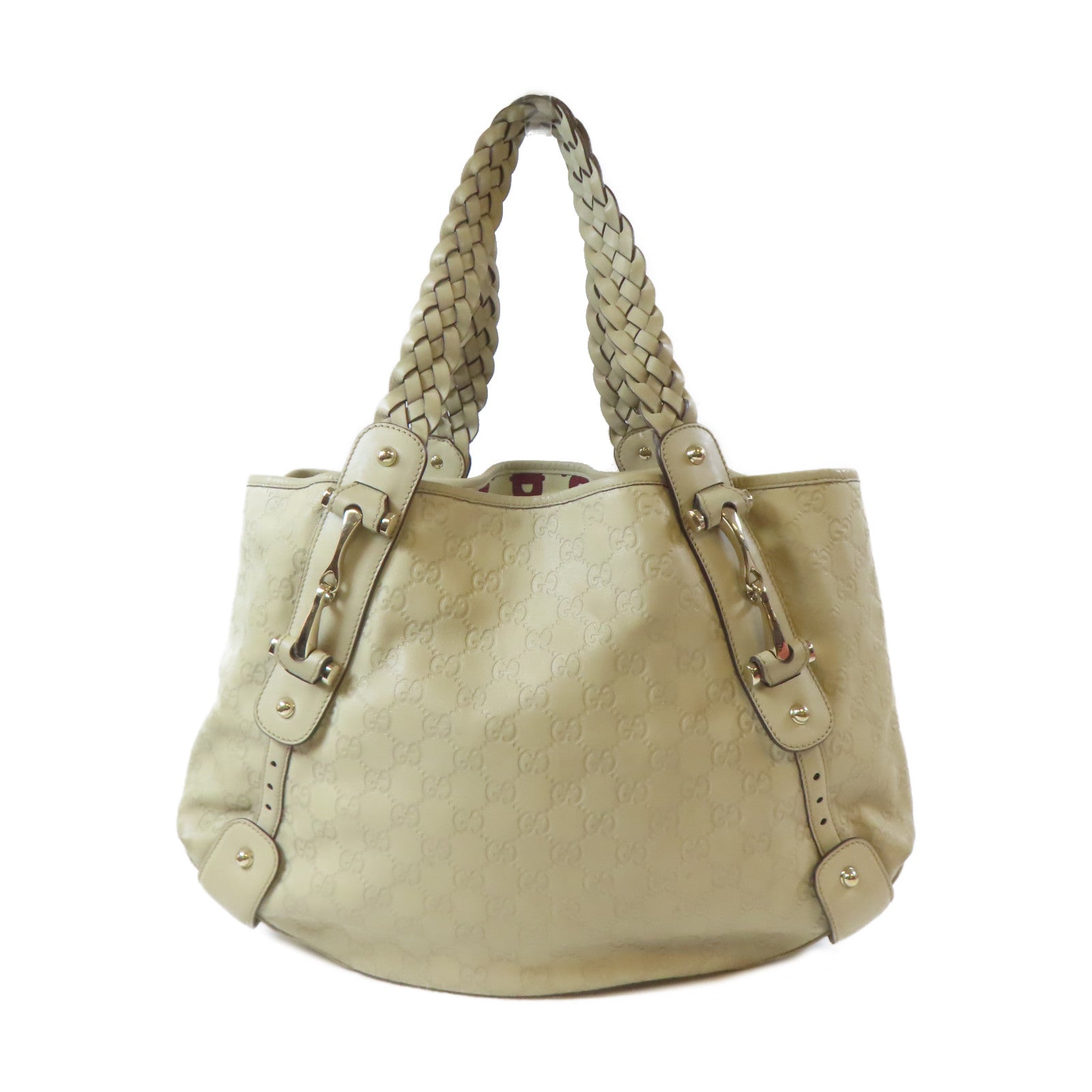 GUCCI 【清倉大減價】牛皮皮革Shoulder Bag銀扣肩背袋白色