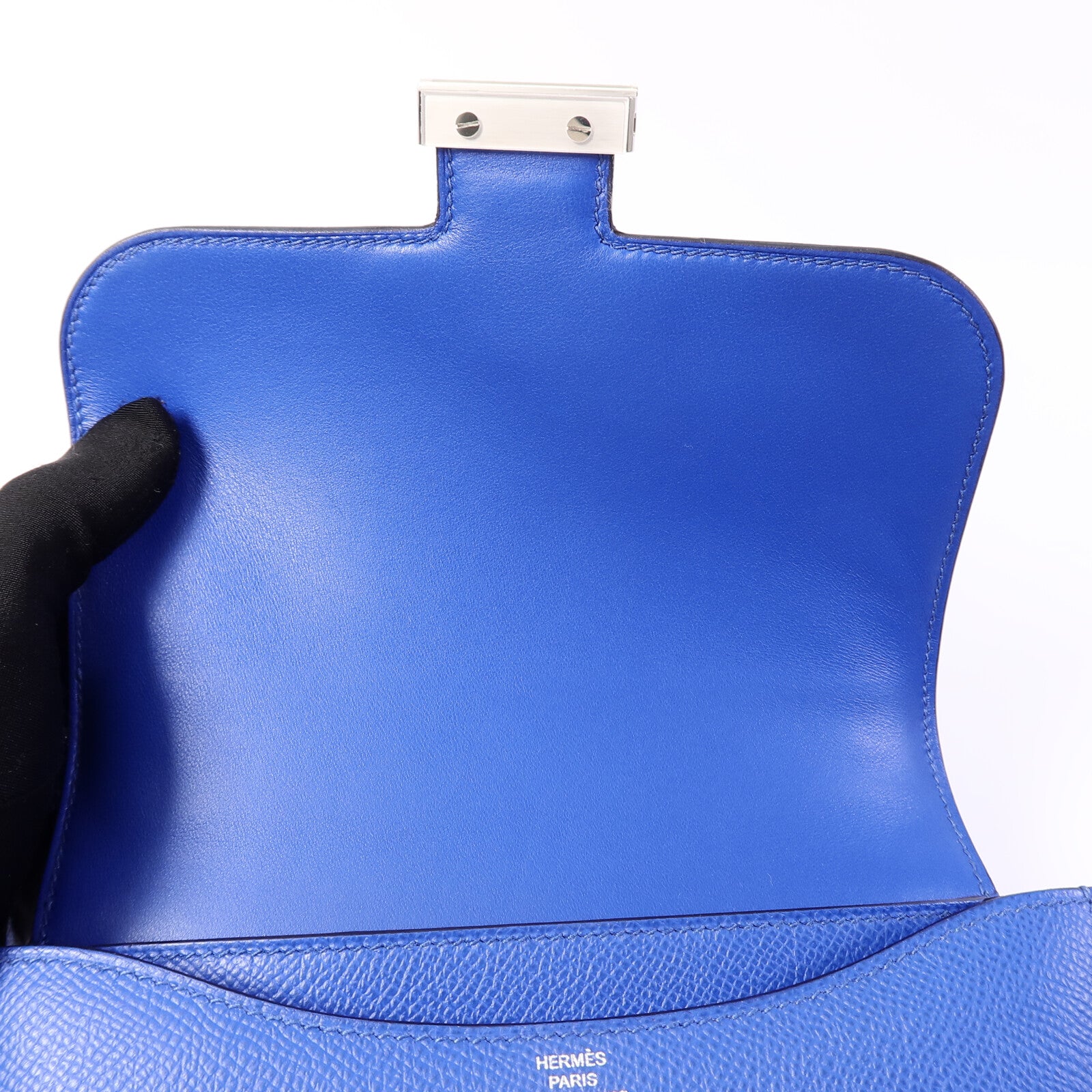 HERMES Epsom皮革Constance Mini肩背袋Bleu France
