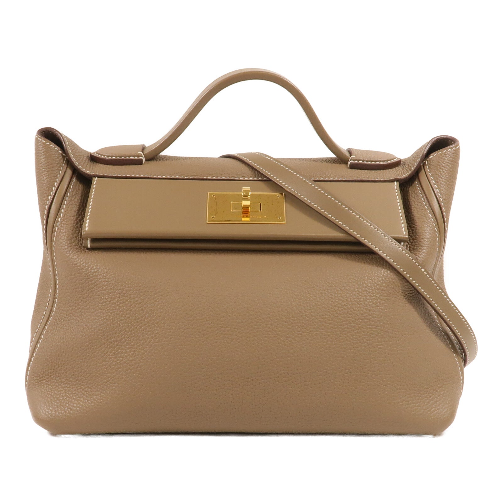 HERMES Clemence皮革24/24 29cm手挽肩背兩用袋Etoupe