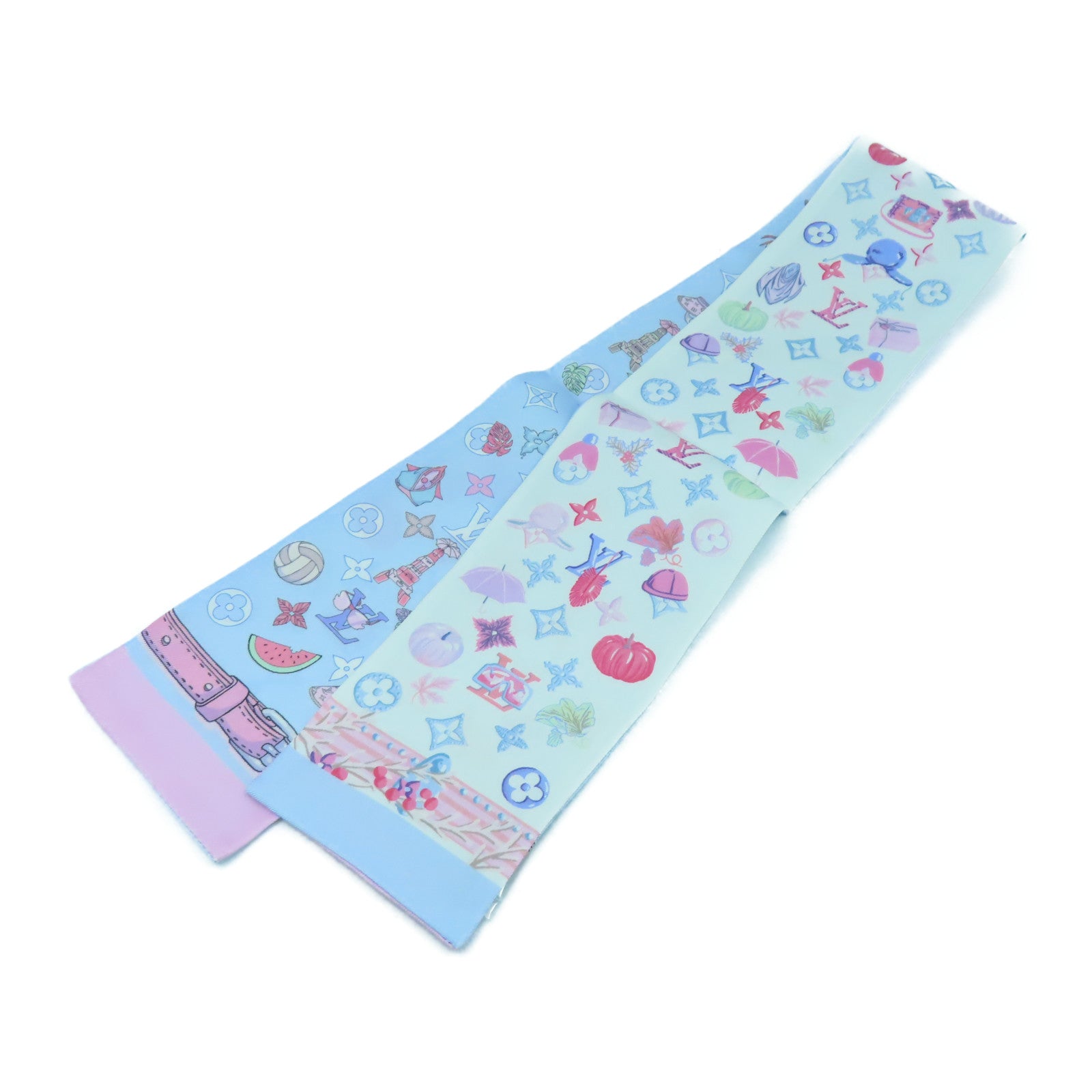 LOUIS VUITTON 【激減優惠】絲質Summer Winter Bandeau Scarf圍巾白色/淺藍色/粉紅色