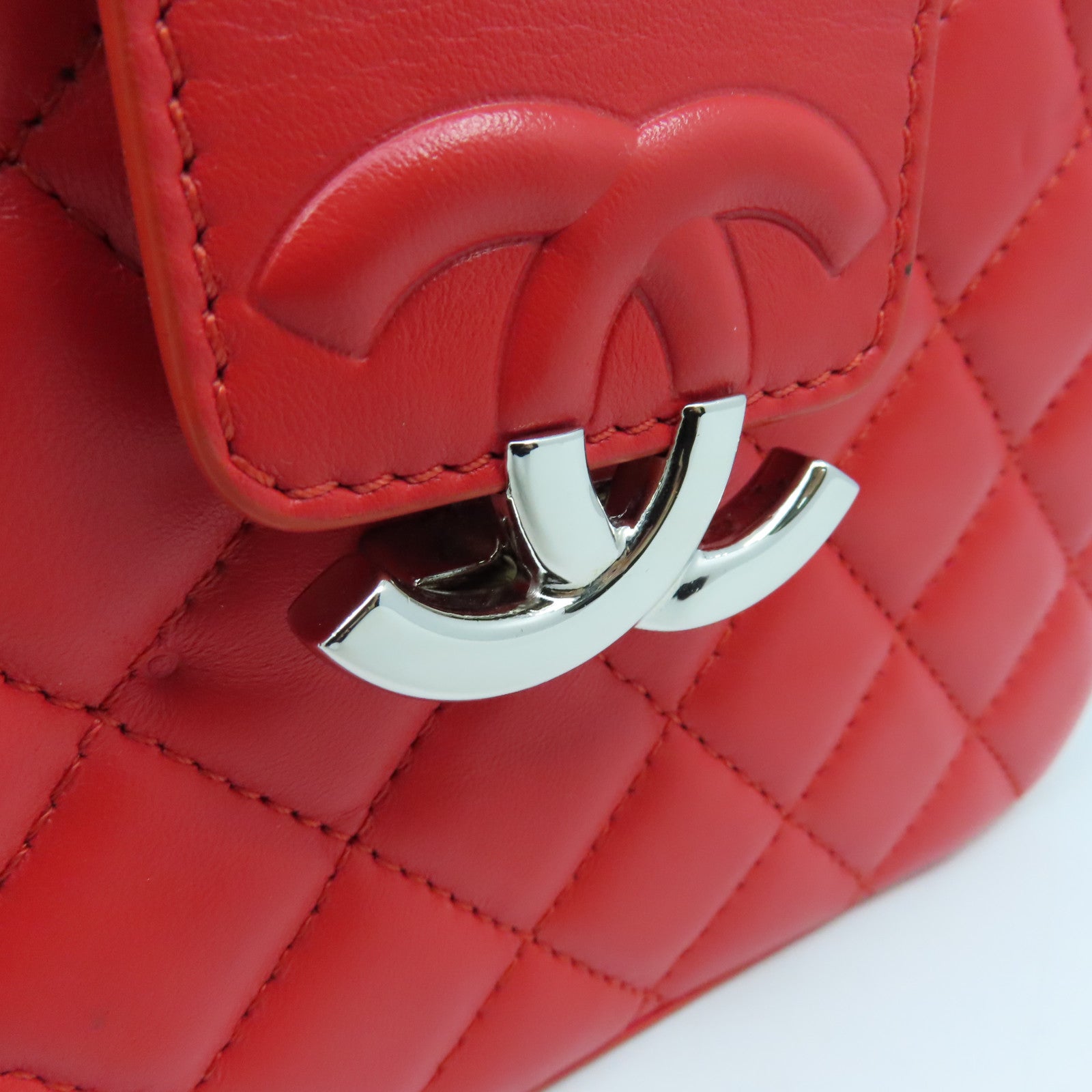 CHANEL 菱格Chain Shoulder Bag銀扣鏈帶肩背袋紅色