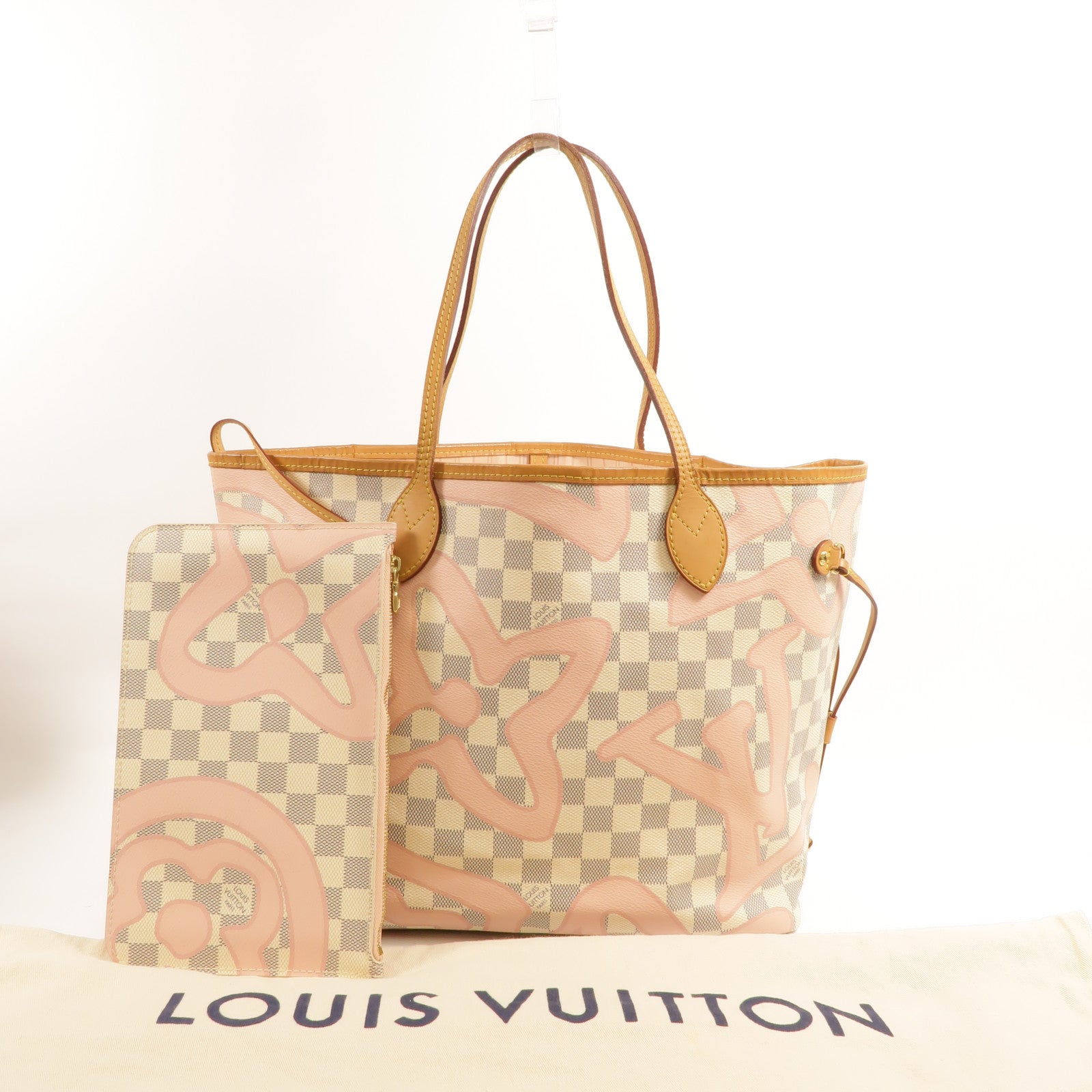 LOUIS VUITTON Damier Azur Tahitienne Neverfull MM金扣肩背袋