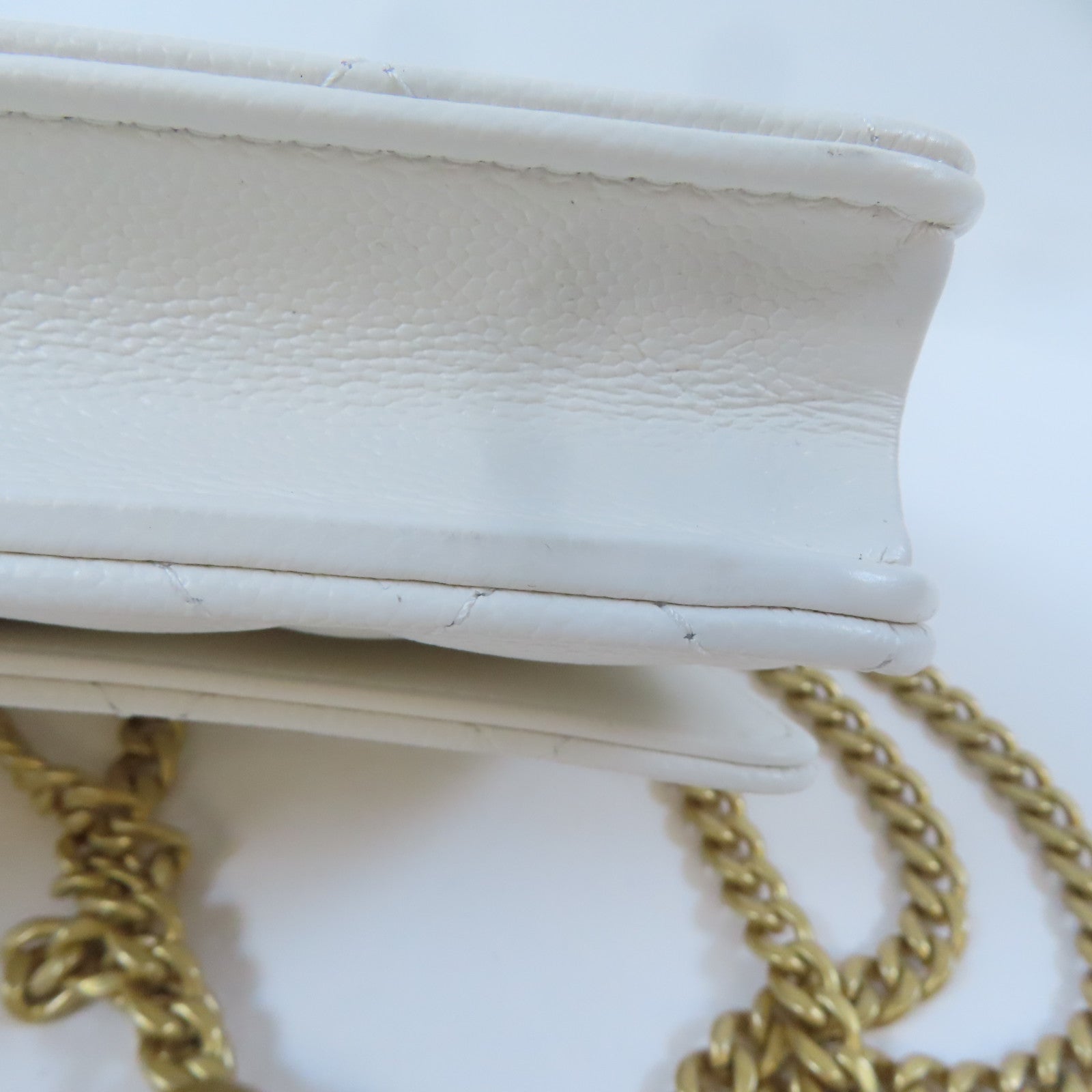 CHANEL 【激減優惠】菱格牛皮皮革WOC Wallet On Chain金扣鏈帶肩背袋白色