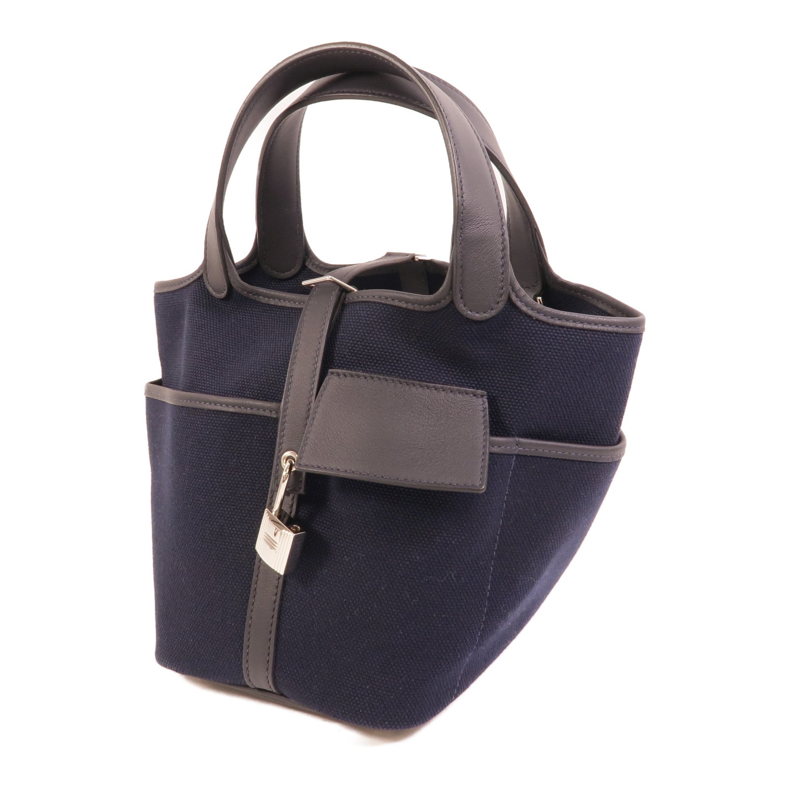 HERMES 帆布/皮革Picotin Cargo PM手挽袋Bleu Marine