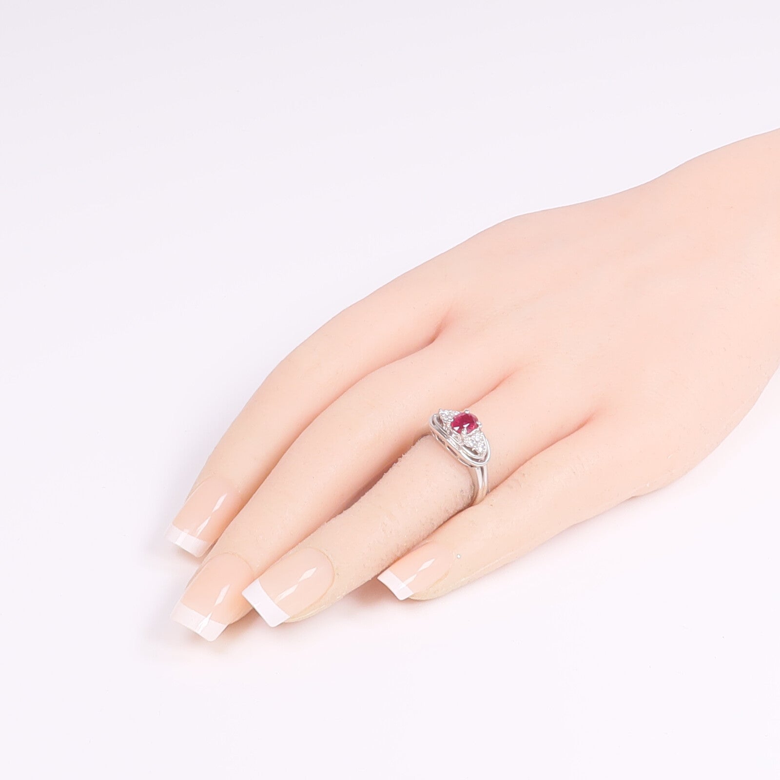 JEWELRY PT900鉑金Ruby Diamond Ring紅寶石/鑽石戒指US#5.75