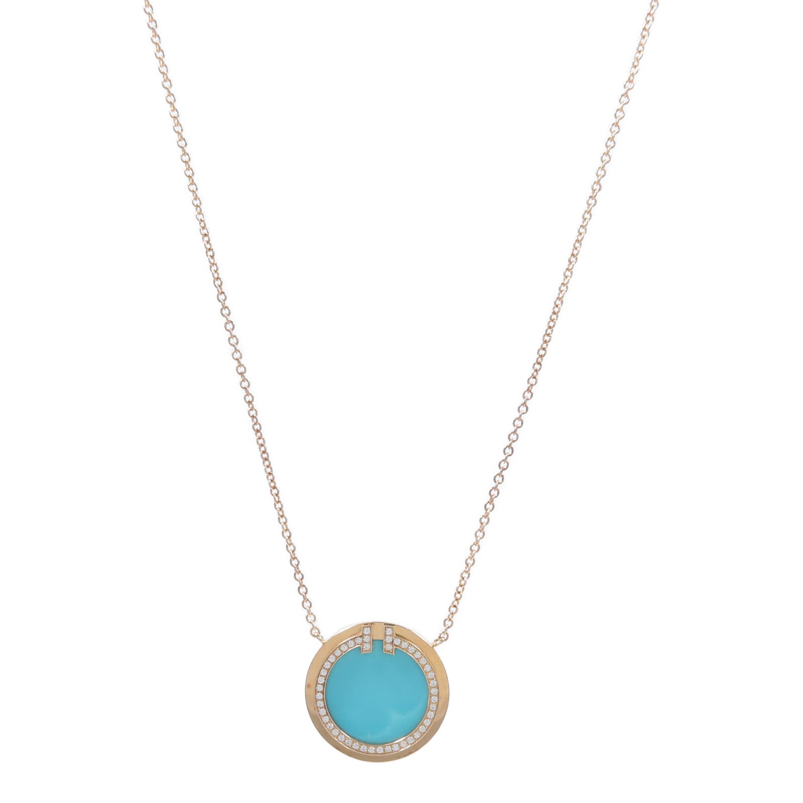 TIFFANY＆CO 18K玫瑰金T Diamond Turquoise Circle Necklace鑽石/綠松石項鍊