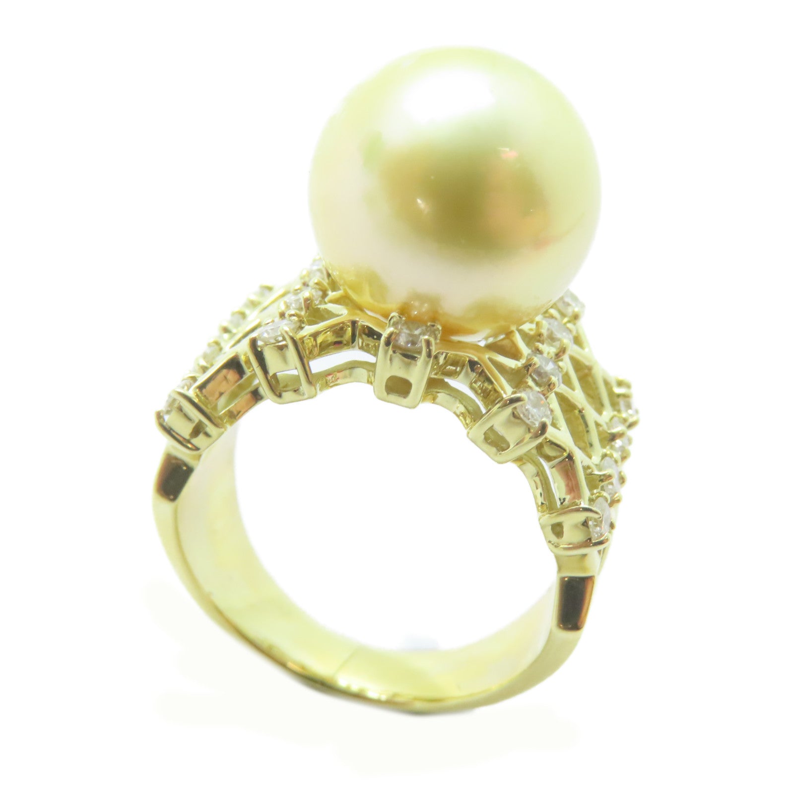JEWELRY 18K黃金Pearl Ring 珍珠12.2mm/0.45ct鑽石戒指US#6